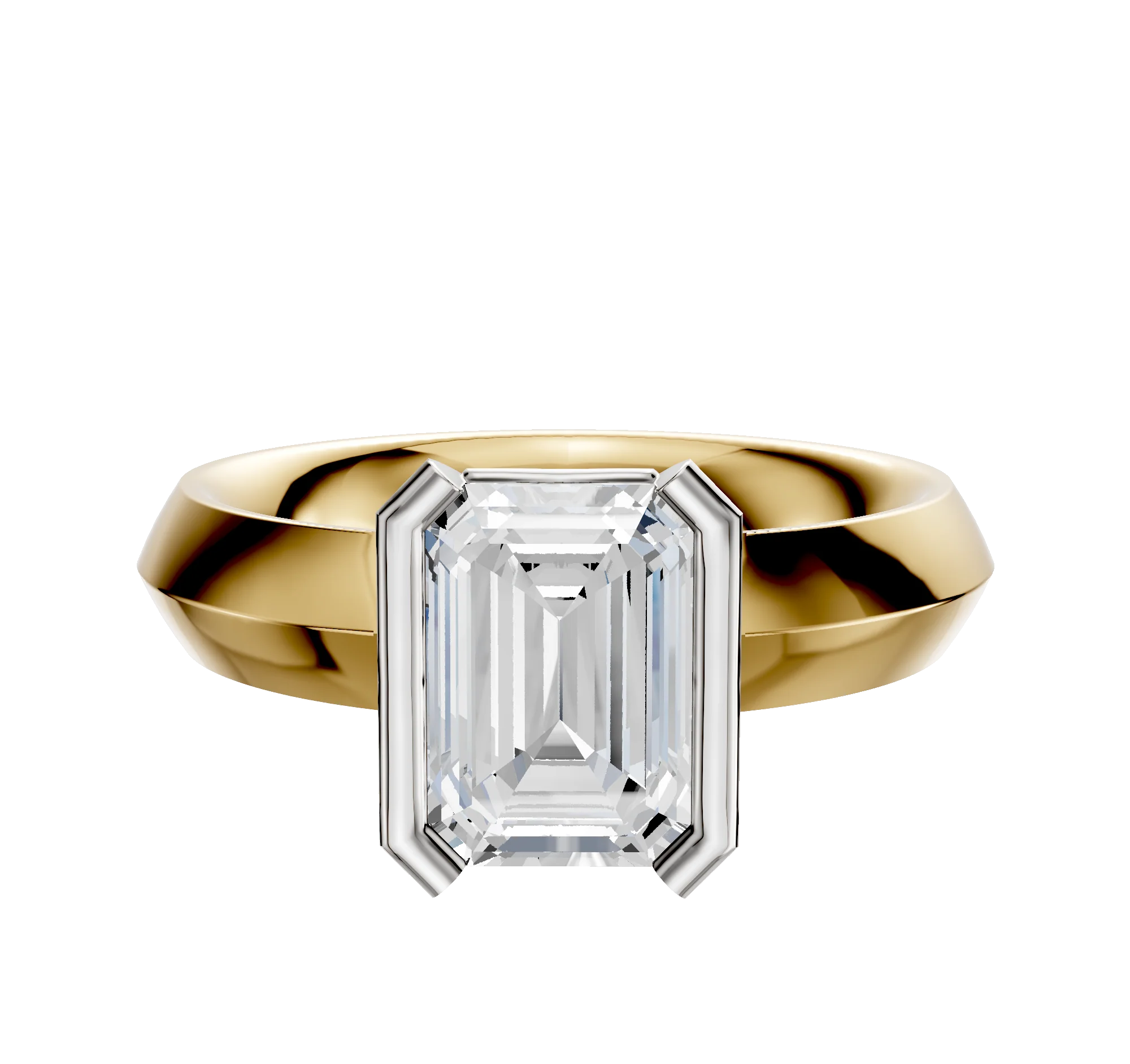 14K Two Tone Bezel Half Bezel North/South Classic Knife Edge 4.0mm Engagement Ring