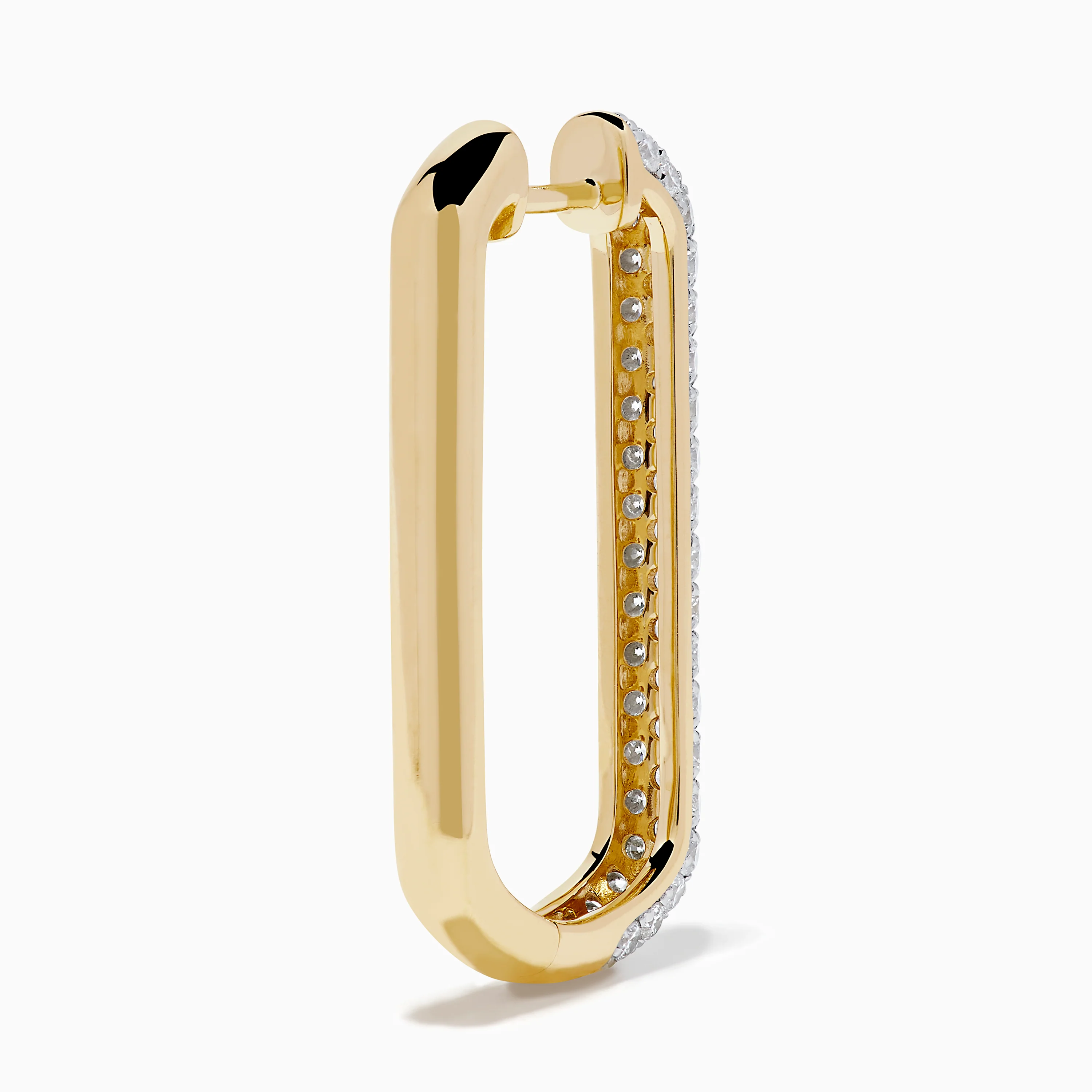14K Two-Tone Gold Diamond Pavé Rectangle Hoop Earrings - Image 4