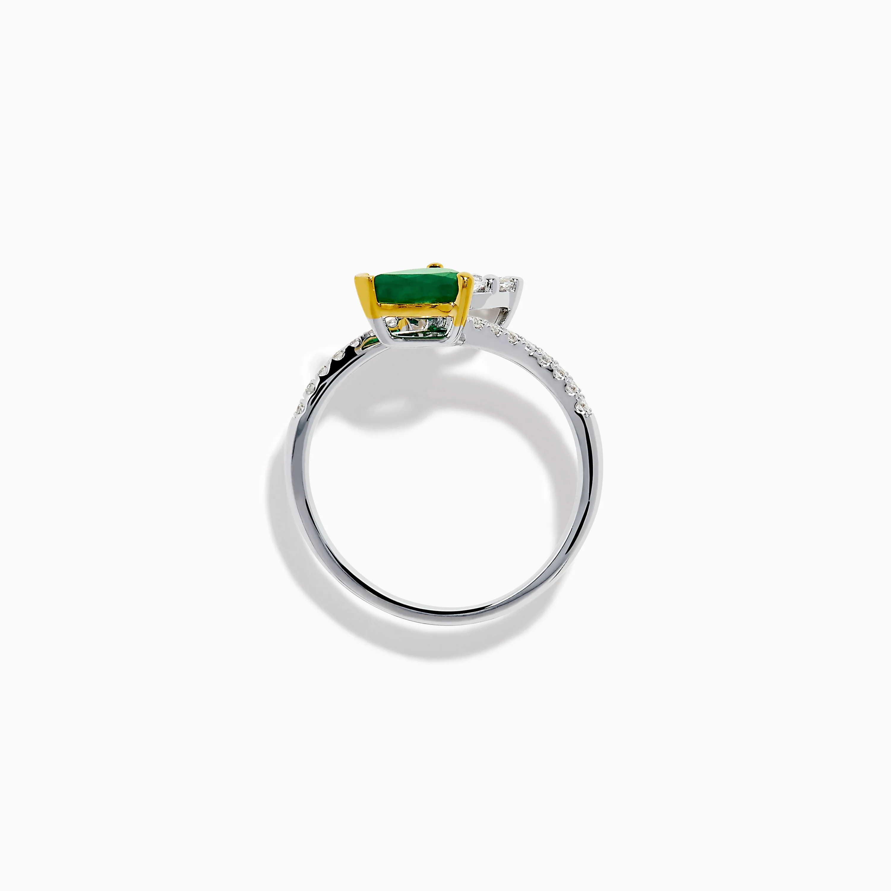 14K Two Tone Gold Emerald and Diamond Toi et Moi Ring - Image 3