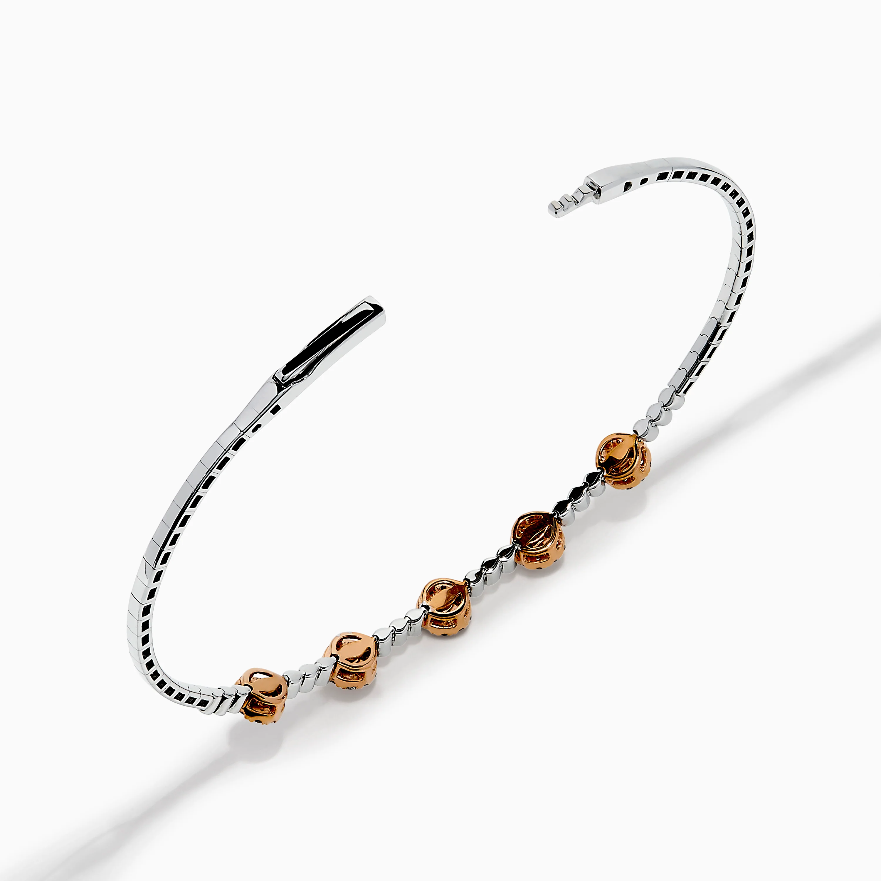 14K Two-Tone Gold Pink and White Diamond Flexible Bangle - Image 2