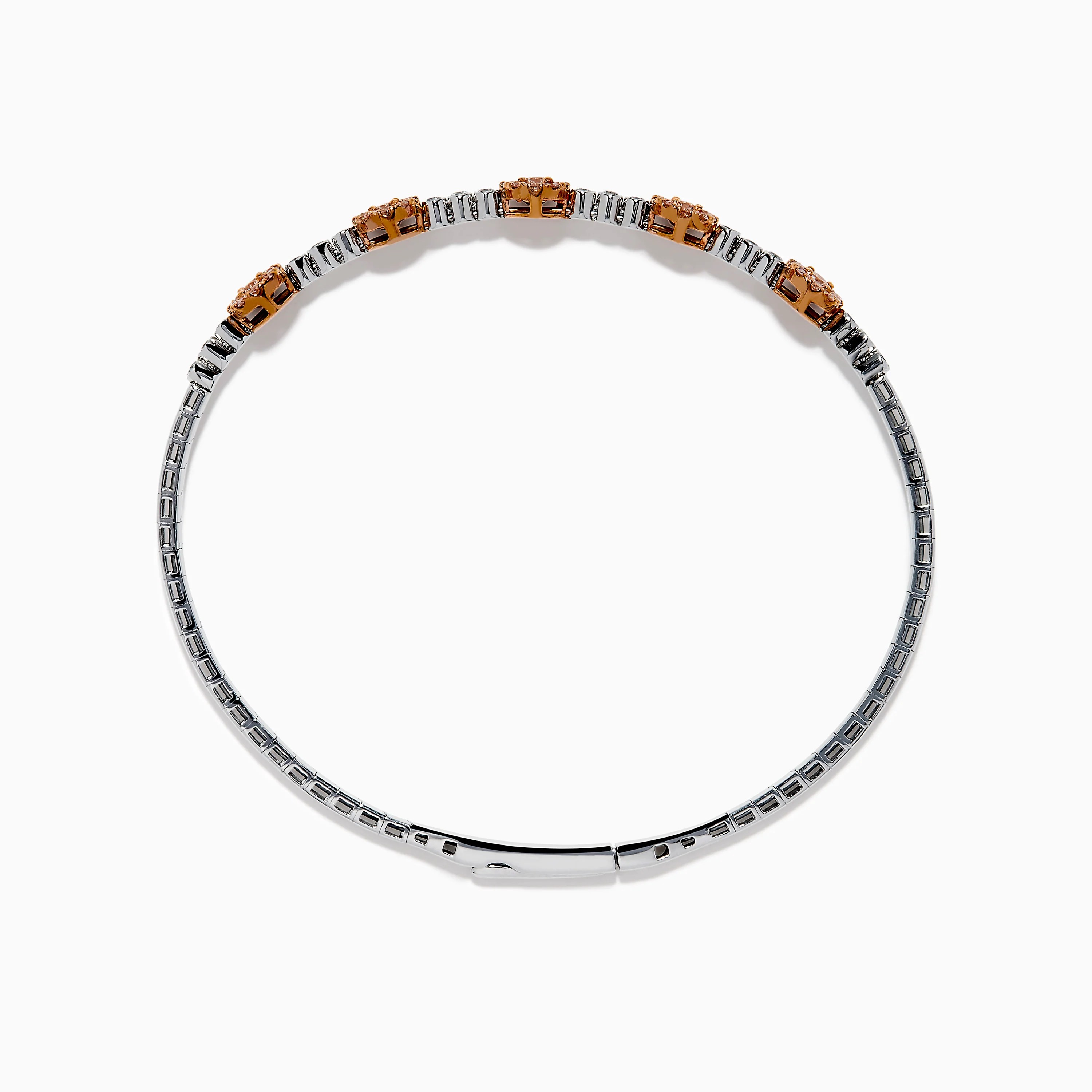 14K Two-Tone Gold Pink and White Diamond Flexible Bangle - Image 3