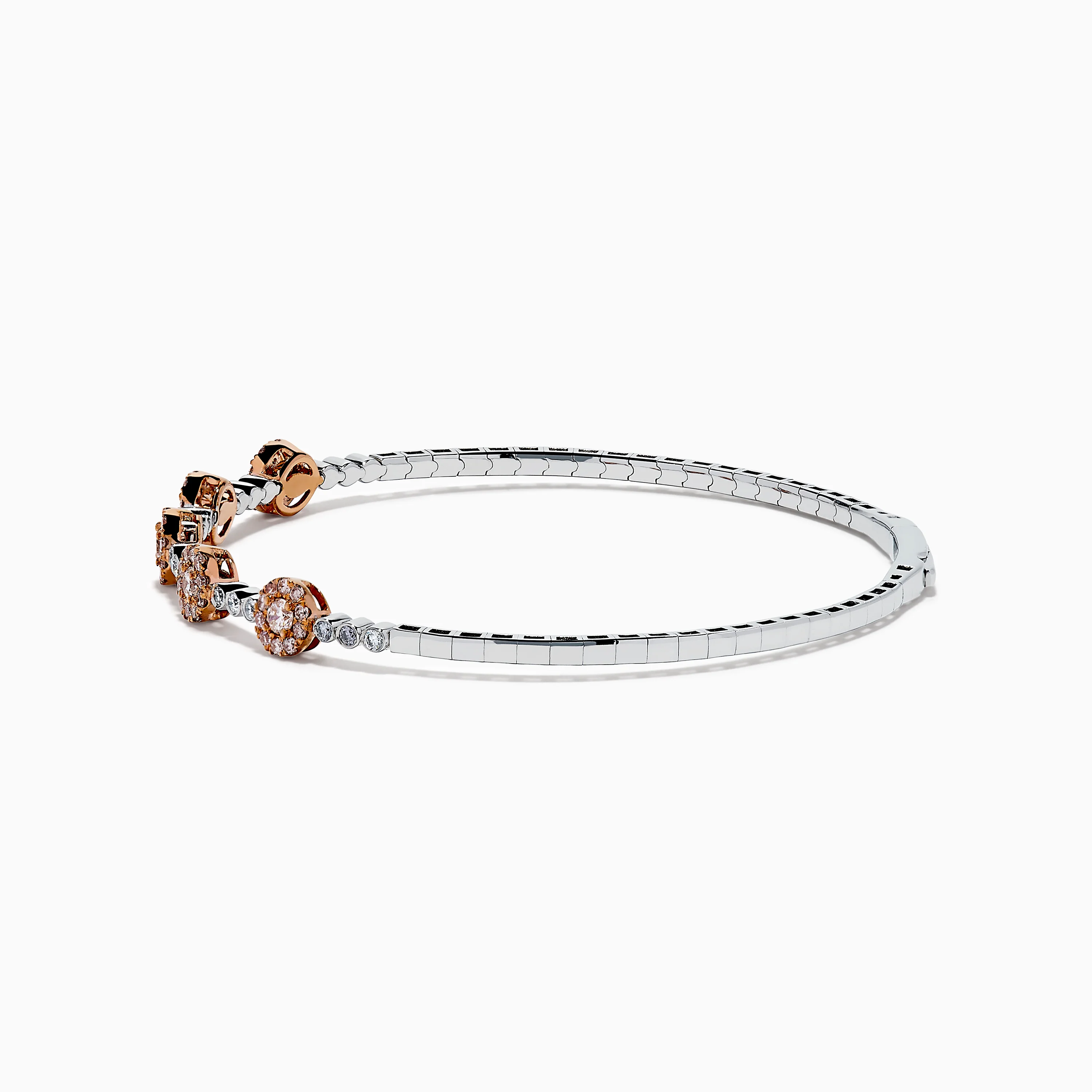 14K Two-Tone Gold Pink and White Diamond Flexible Bangle - Image 4