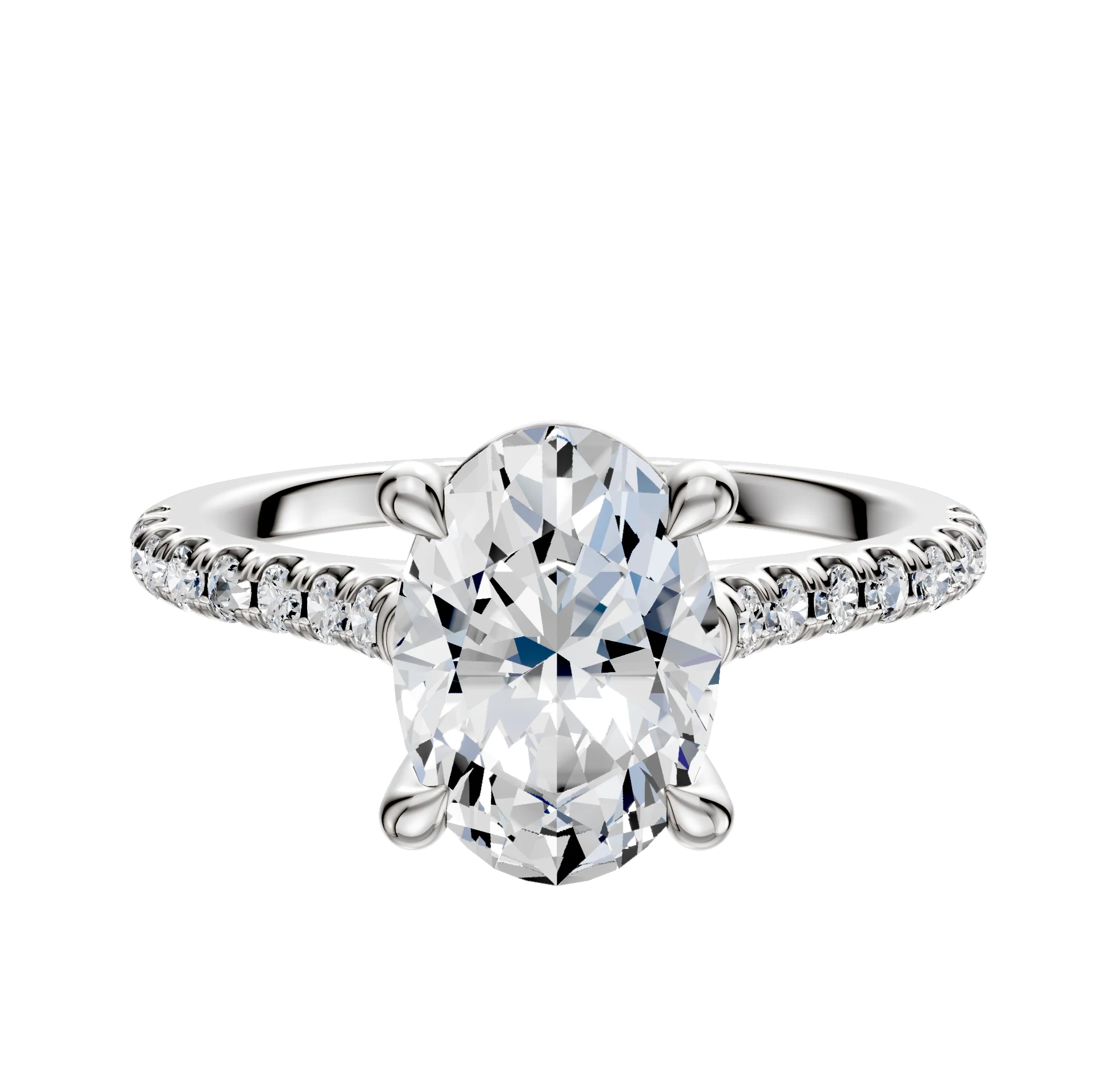 14K White Gold 4 Prong Basket Cathedral Dome 1-Row-Pave 2.5mm Engagement Ring