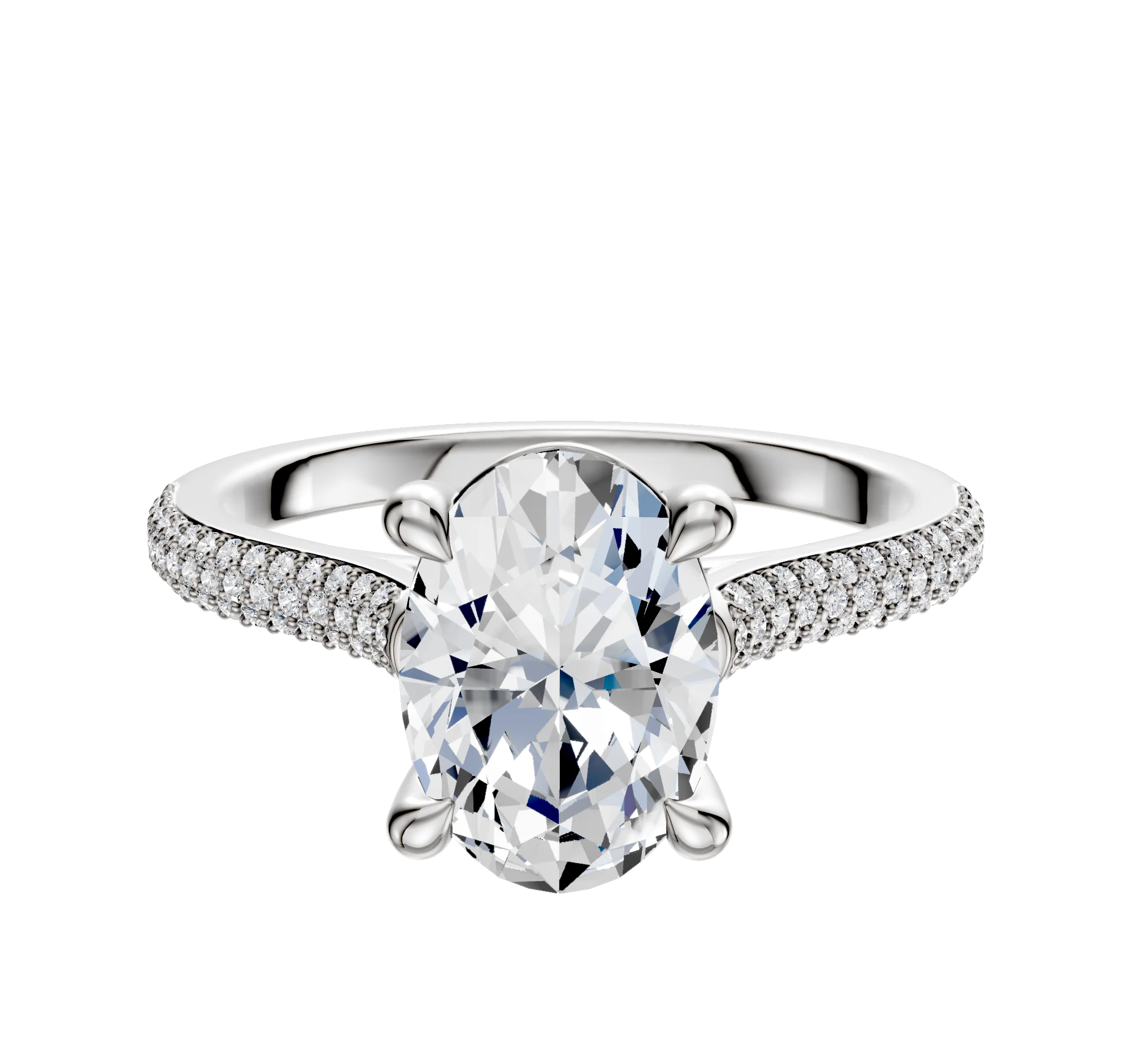 14K White Gold 4 Prong Basket Cathedral Dome 3-Row-Pave 2.0mm Engagement Ring