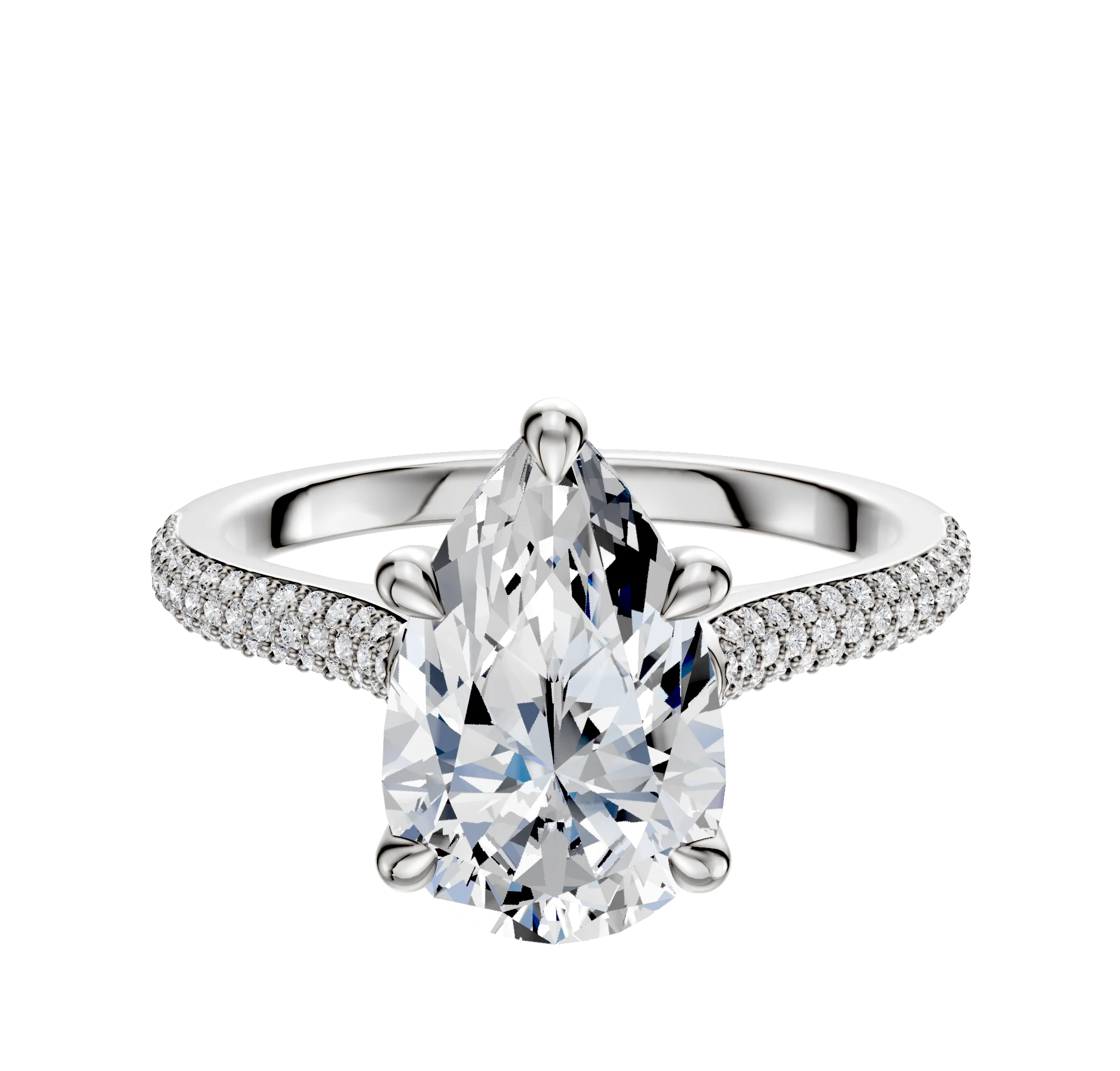 14K White Gold 4 Prong Basket Cathedral Dome 3-Row-Pave 2.0mm Engagement Ring