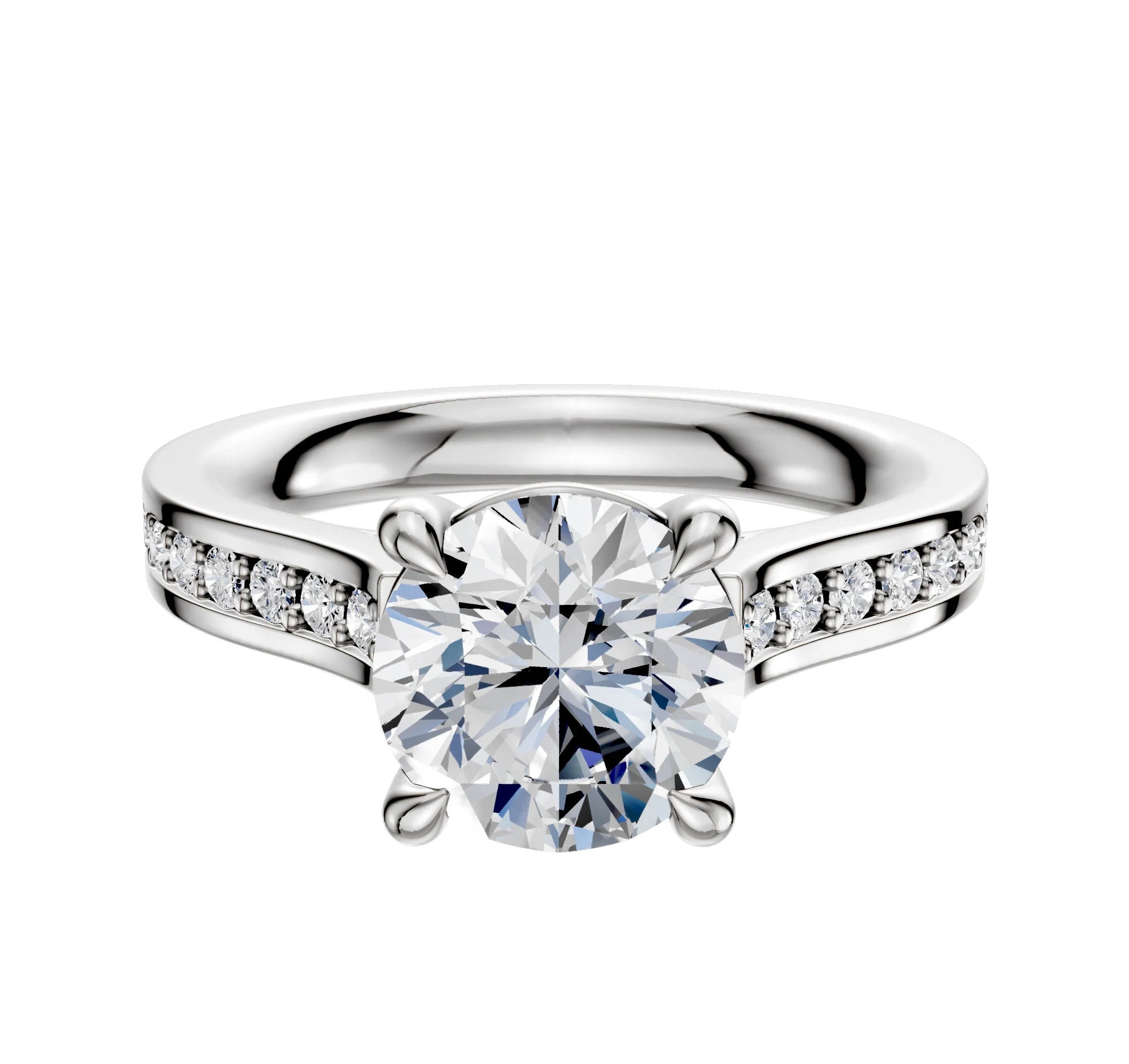 14K White Gold 4 Prong Basket Cathedral Flat 1-Row-Pave 2.5mm Engagement Ring