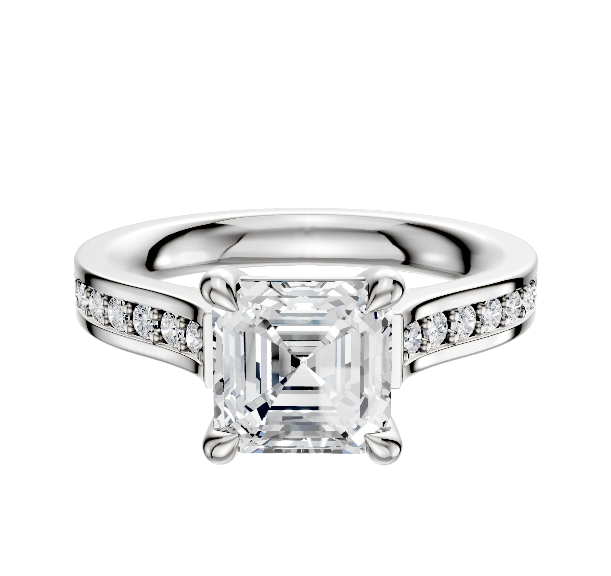 14K White Gold 4 Prong Basket Cathedral Flat 1-Row-Pave 2.5mm Engagement Ring