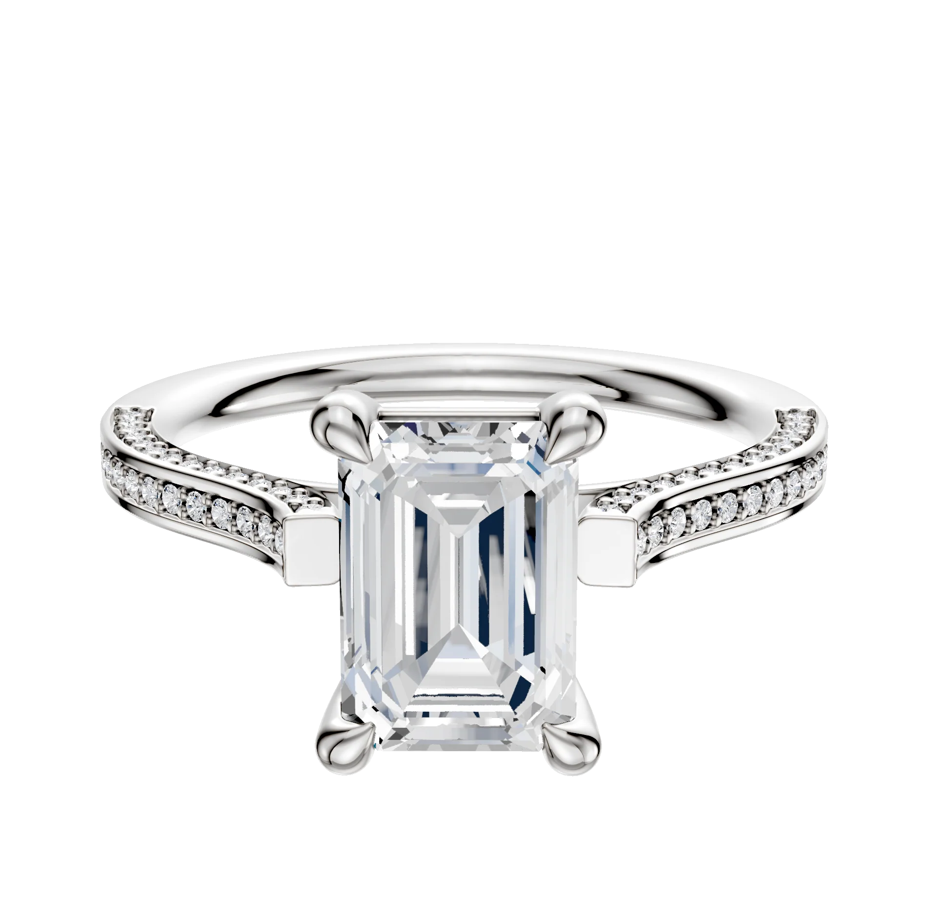 14K White Gold 4 Prong Basket Cathedral Flat 3-Row-Pave 2.0mm Engagement Ring