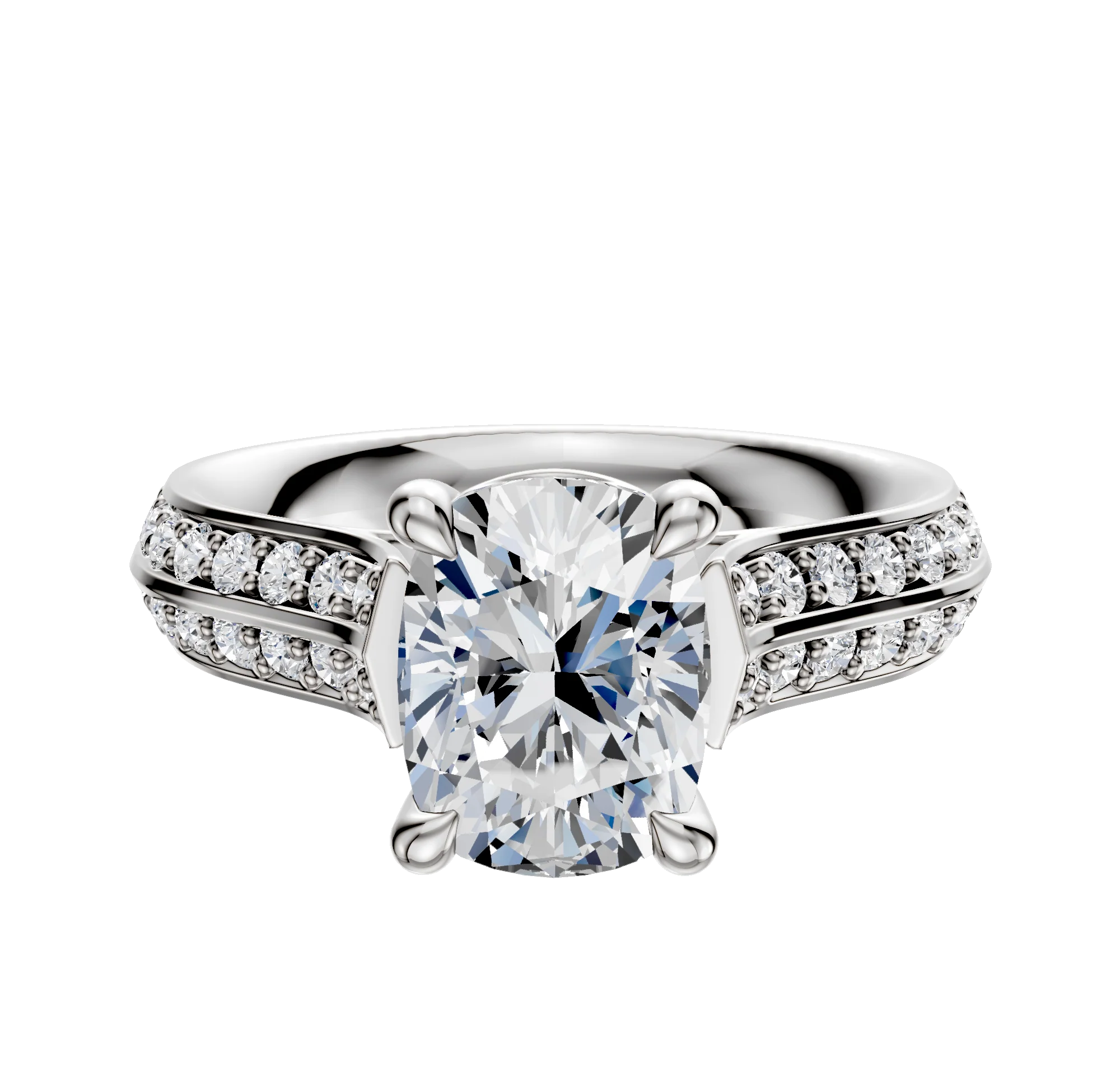 14K White Gold 4 Prong Basket Cathedral Knife Edge 1-Row-Pave 2.5mm Engagement Ring