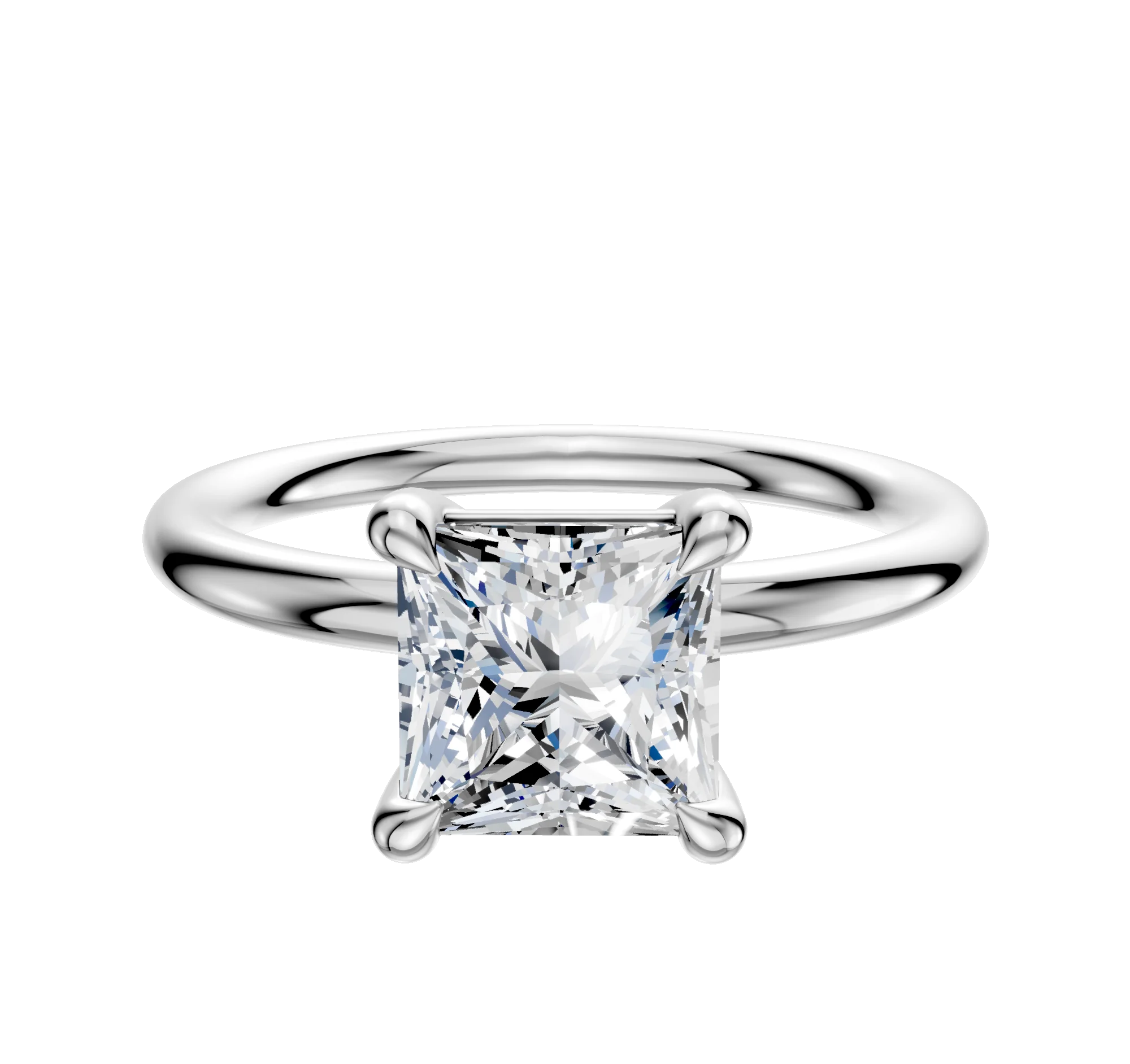 14K White Gold 4 Prong Basket Classic Dome 2.0mm Engagement Ring