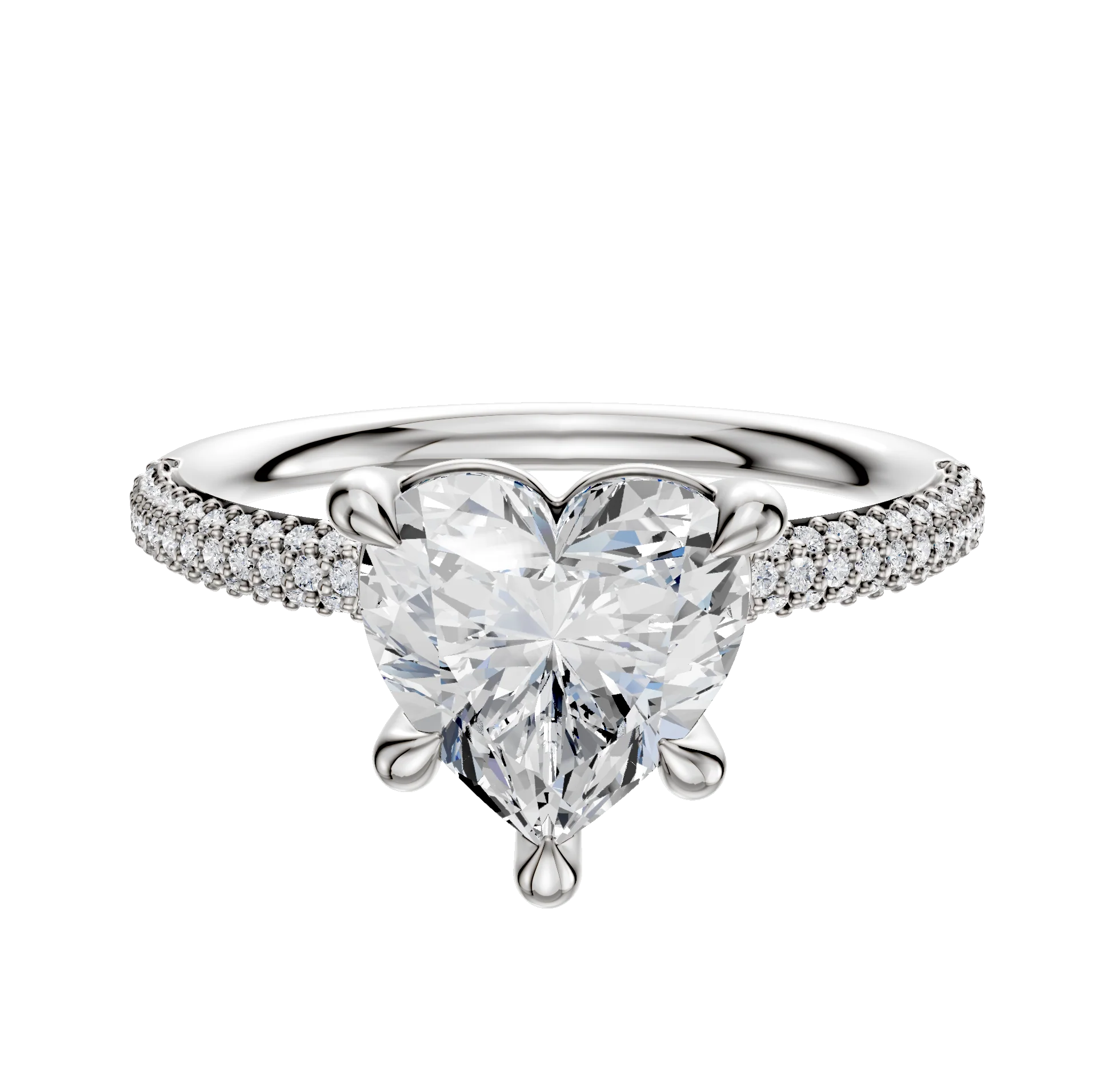 14K White Gold 4 Prong Basket Classic Dome 3-Row-Pave 2.0mm Engagement Ring