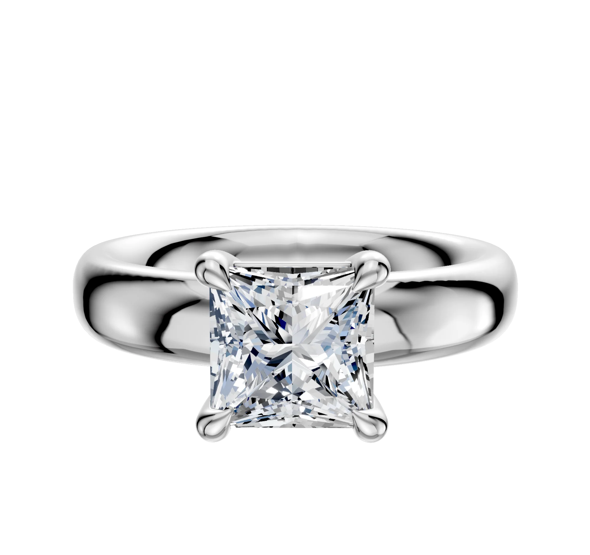 14K White Gold 4 Prong Basket Classic Dome 4.0mm Engagement Ring