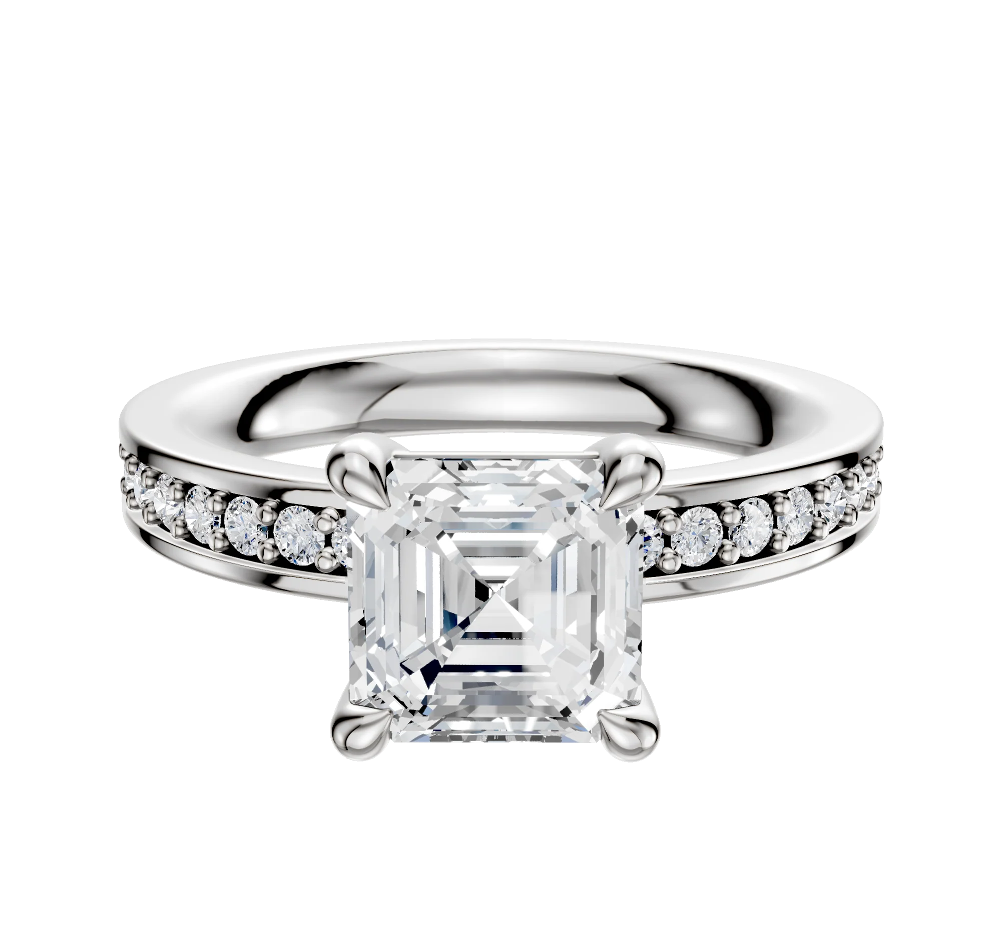 14K White Gold 4 Prong Basket Classic Flat 1-Row-Pave 2.5mm Engagement Ring