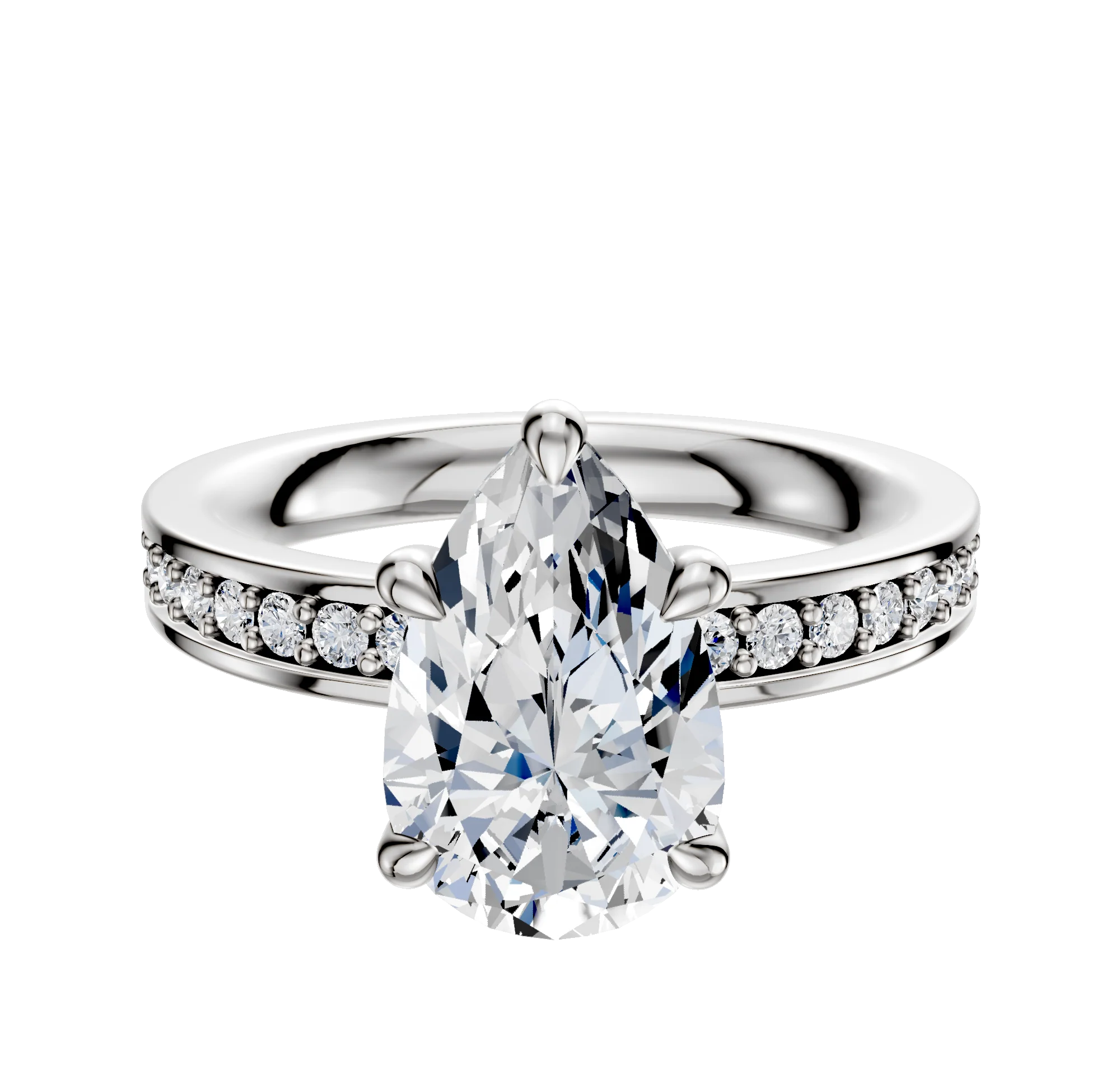 14K White Gold 4 Prong Basket Classic Flat 1-Row-Pave 2.5mm Engagement Ring