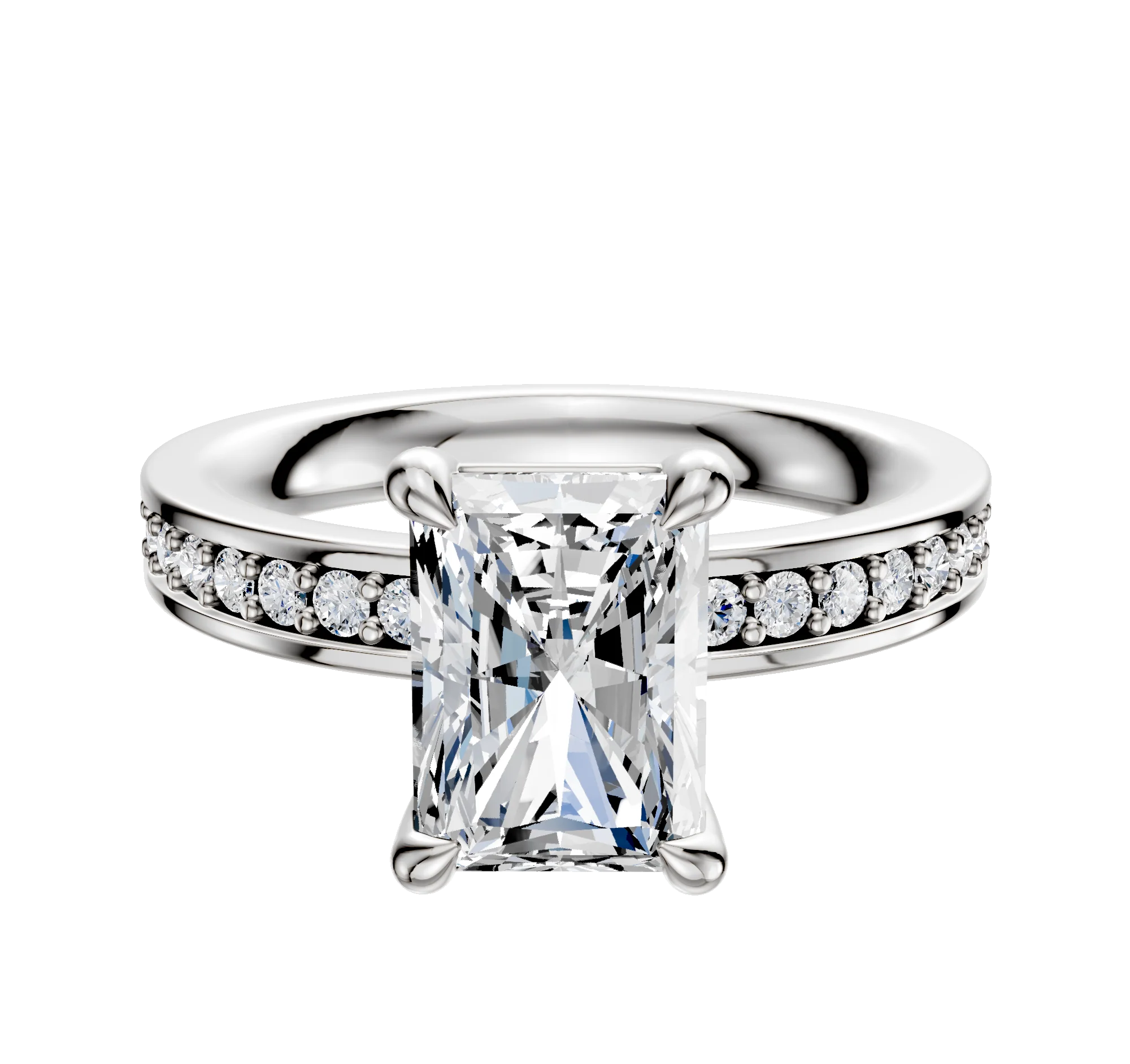 14K White Gold 4 Prong Basket Classic Flat 1-Row-Pave 2.5mm Engagement Ring