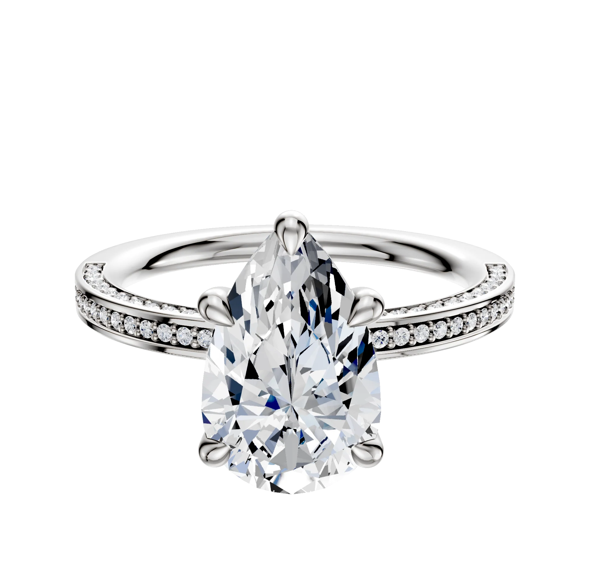 14K White Gold 4 Prong Basket Classic Flat 3-Row-Pave 2.0mm Engagement Ring