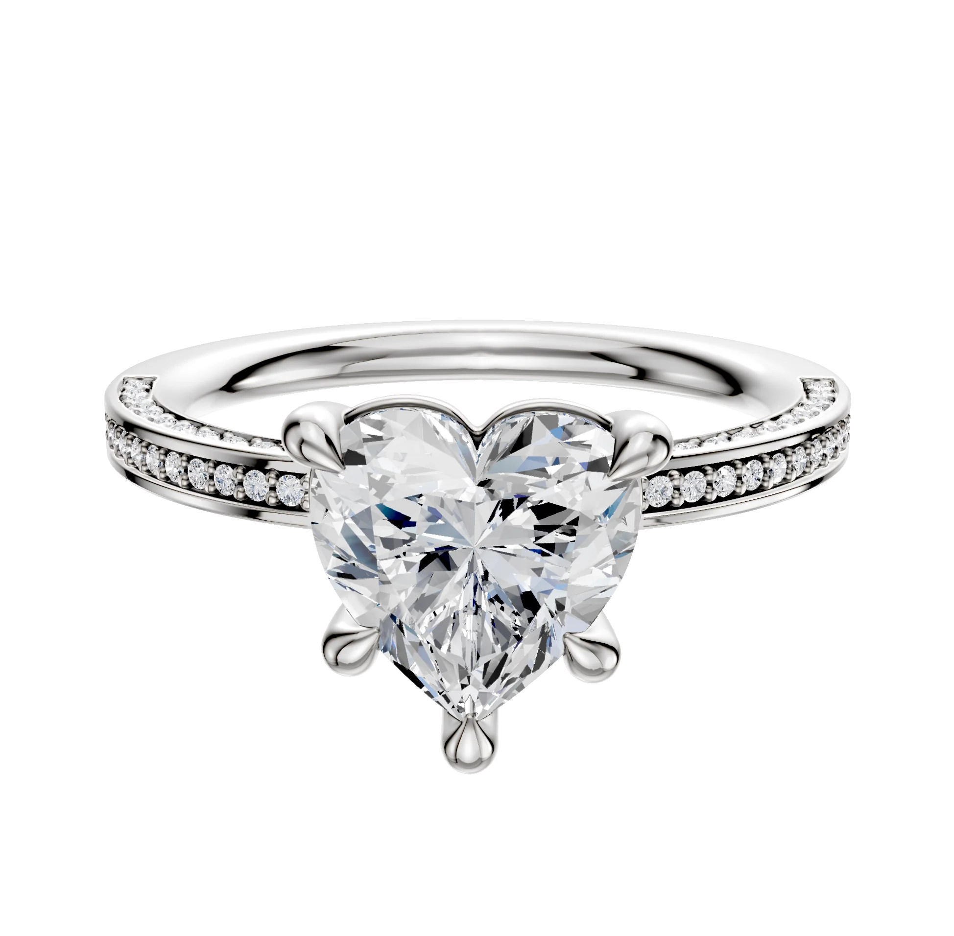 14K White Gold 4 Prong Basket Classic Flat 3-Row-Pave 2.0mm Engagement Ring
