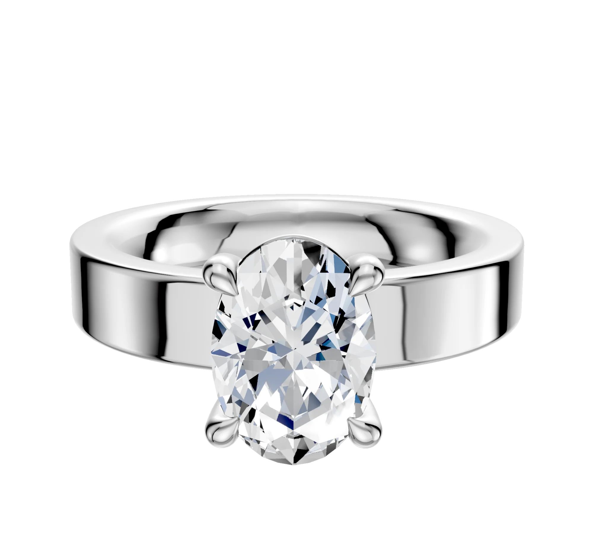 14K White Gold 4 Prong Basket Classic Flat 4.0mm Engagement Ring