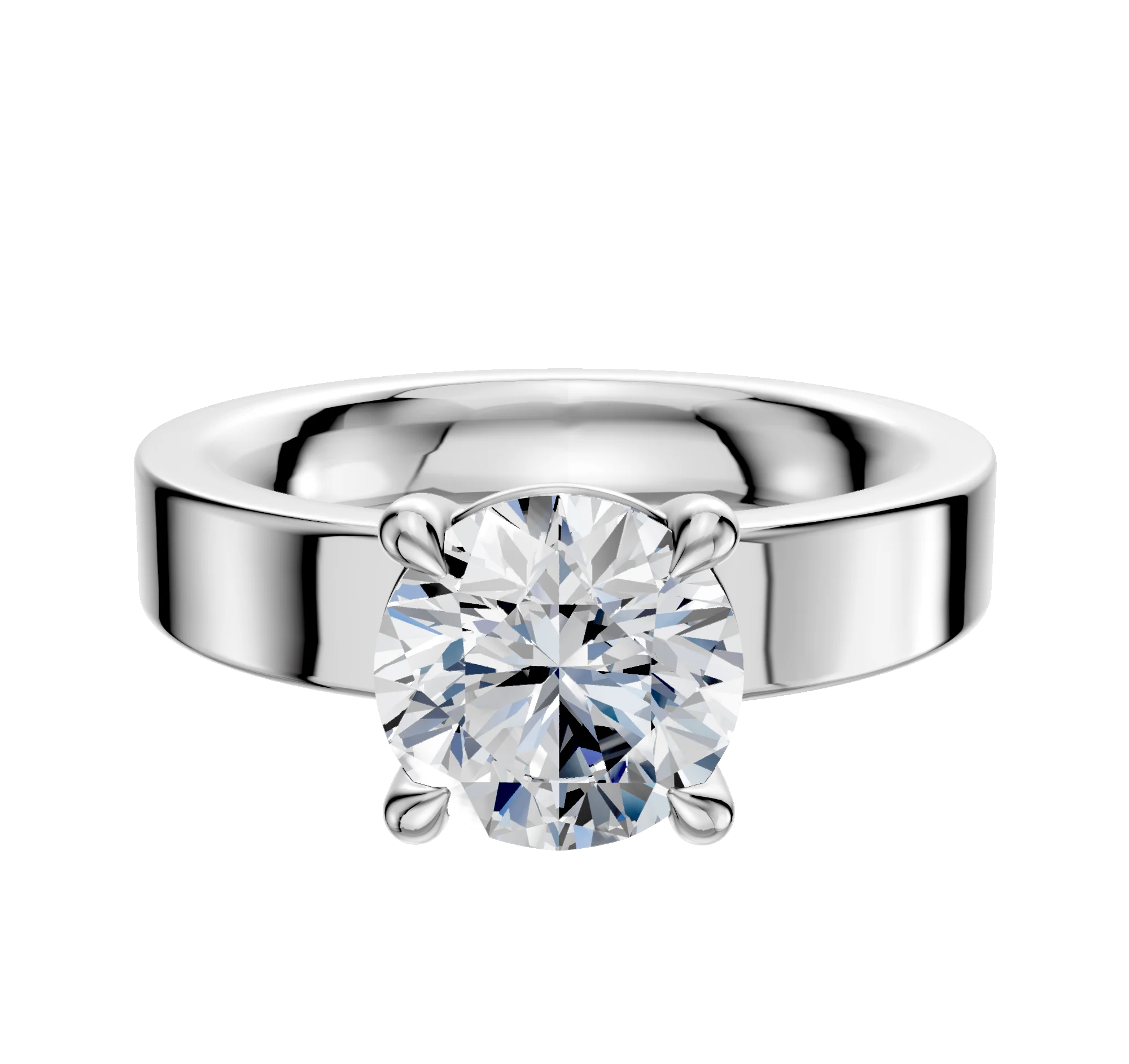 14K White Gold 4 Prong Basket Classic Flat 4.0mm Engagement Ring