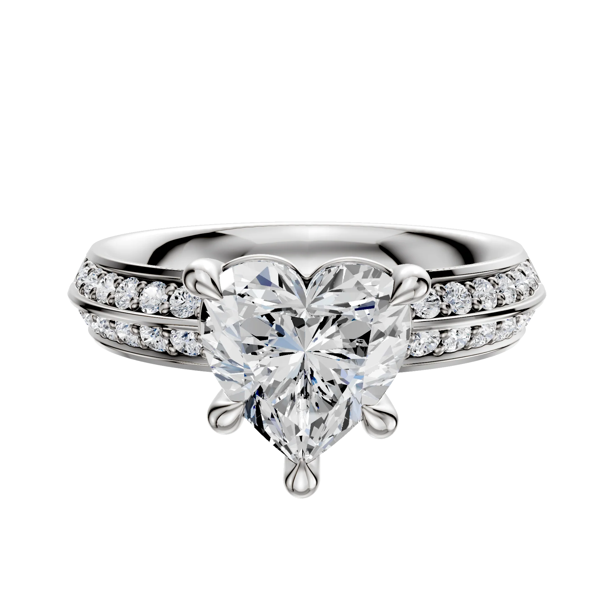 14K White Gold 4 Prong Basket Classic Knife Edge 1-Row-Pave 2.5mm Engagement Ring