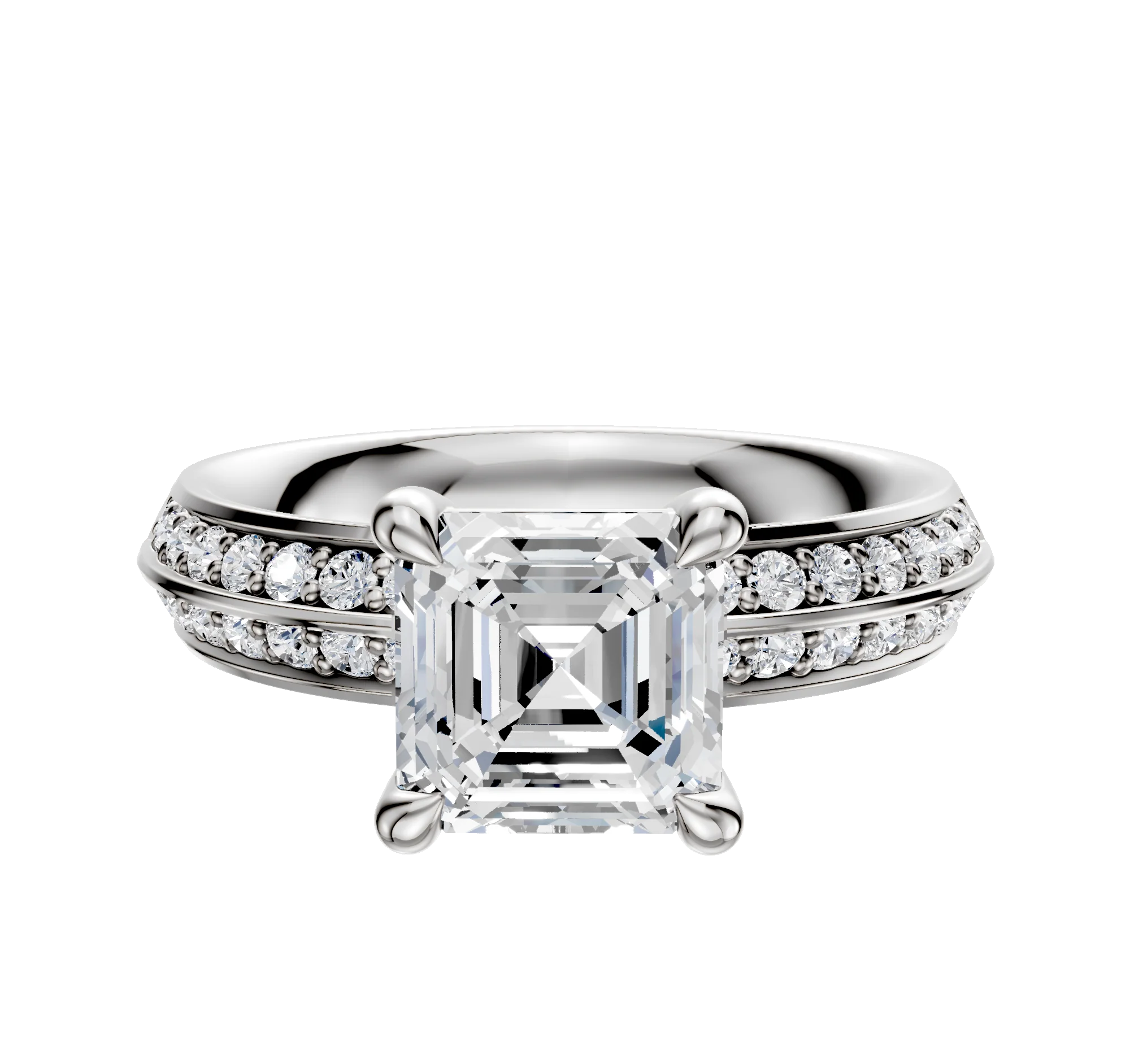 14K White Gold 4 Prong Basket Classic Knife Edge 1-Row-Pave 2.5mm Engagement Ring
