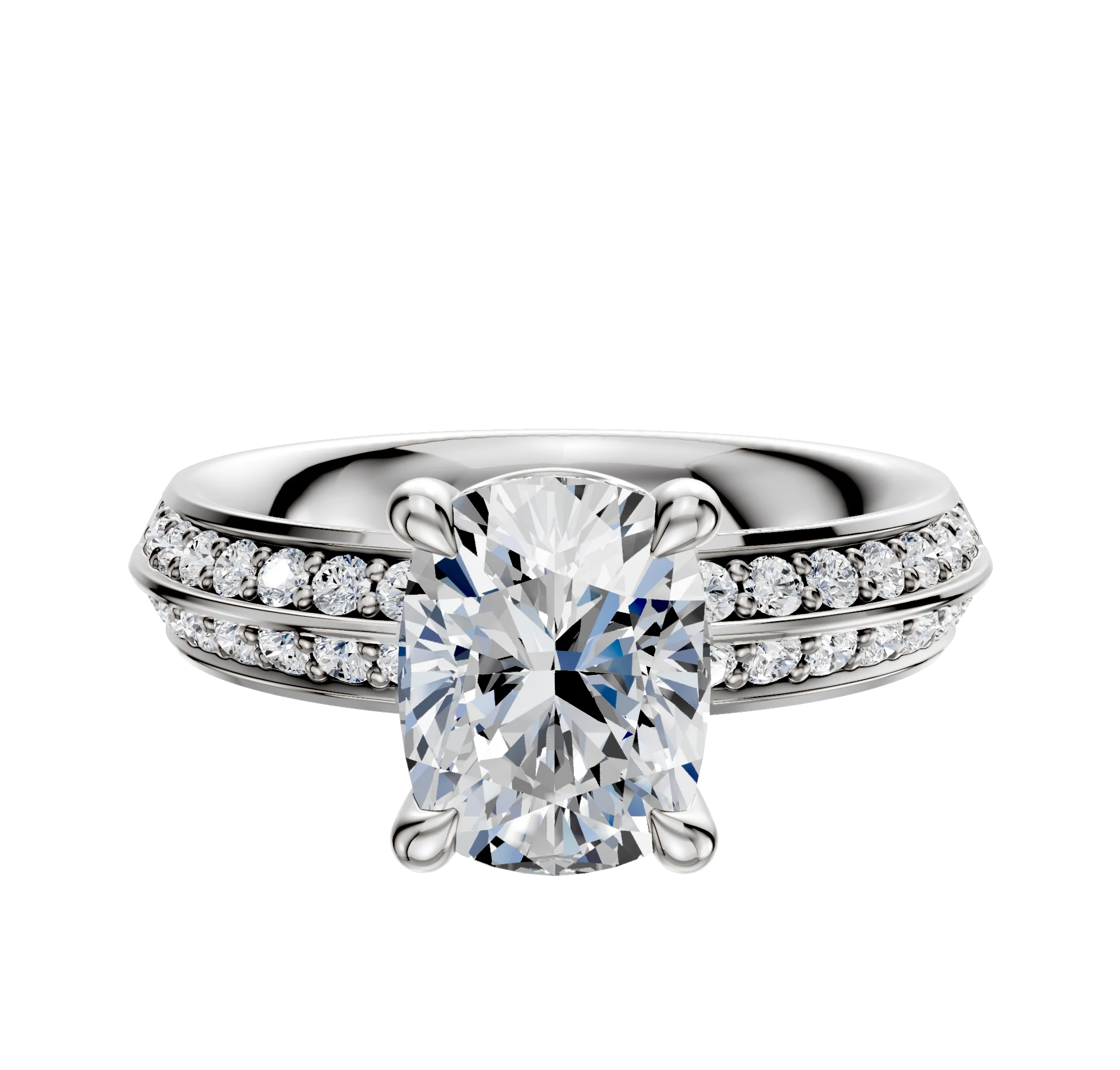 14K White Gold 4 Prong Basket Classic Knife Edge 1-Row-Pave 2.5mm Engagement Ring