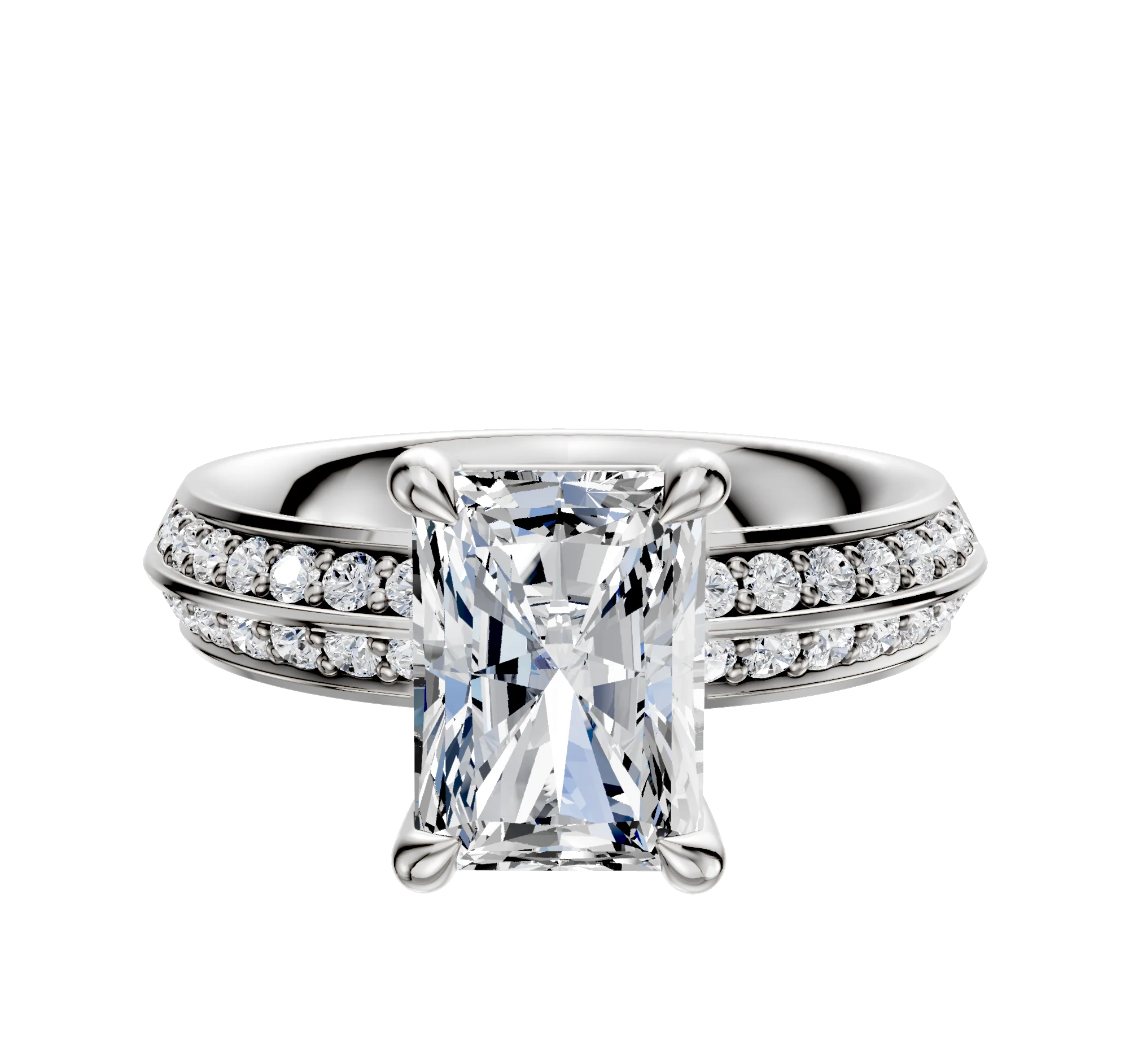 14K White Gold 4 Prong Basket Classic Knife Edge 1-Row-Pave 2.5mm Engagement Ring