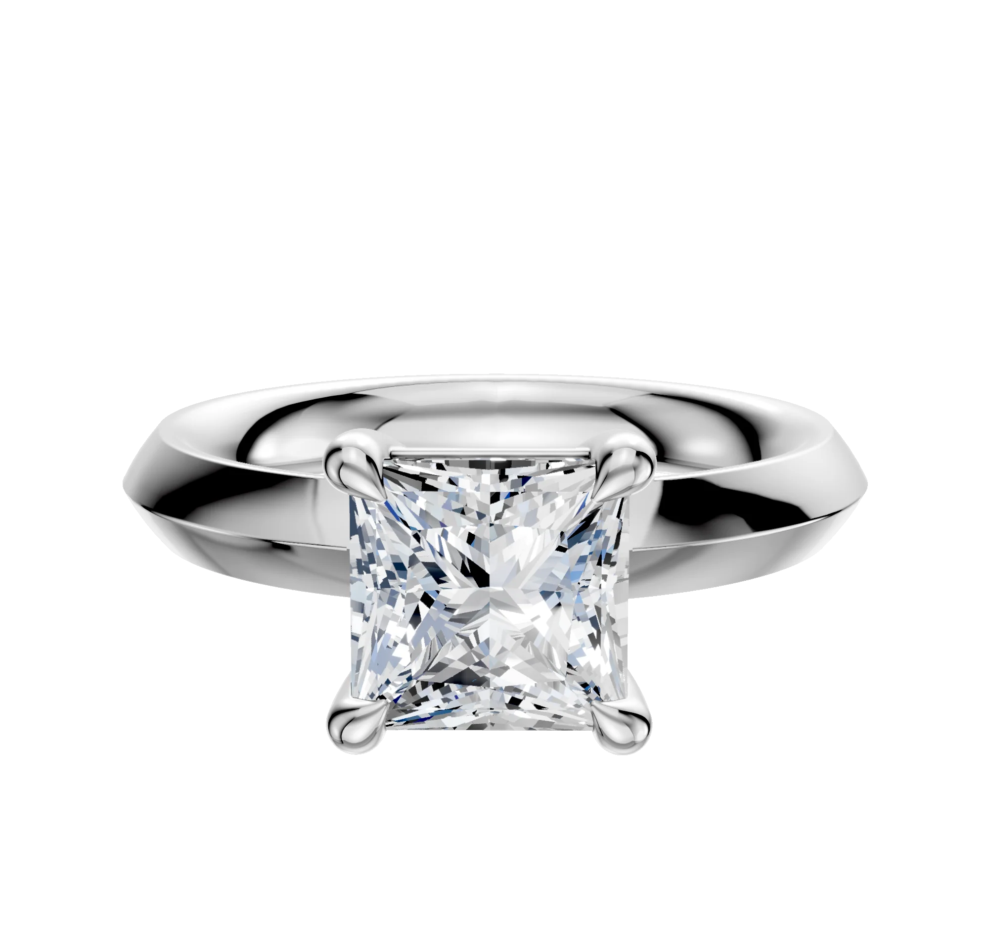 14K White Gold 4 Prong Basket Classic Knife Edge 3.0mm Engagement Ring