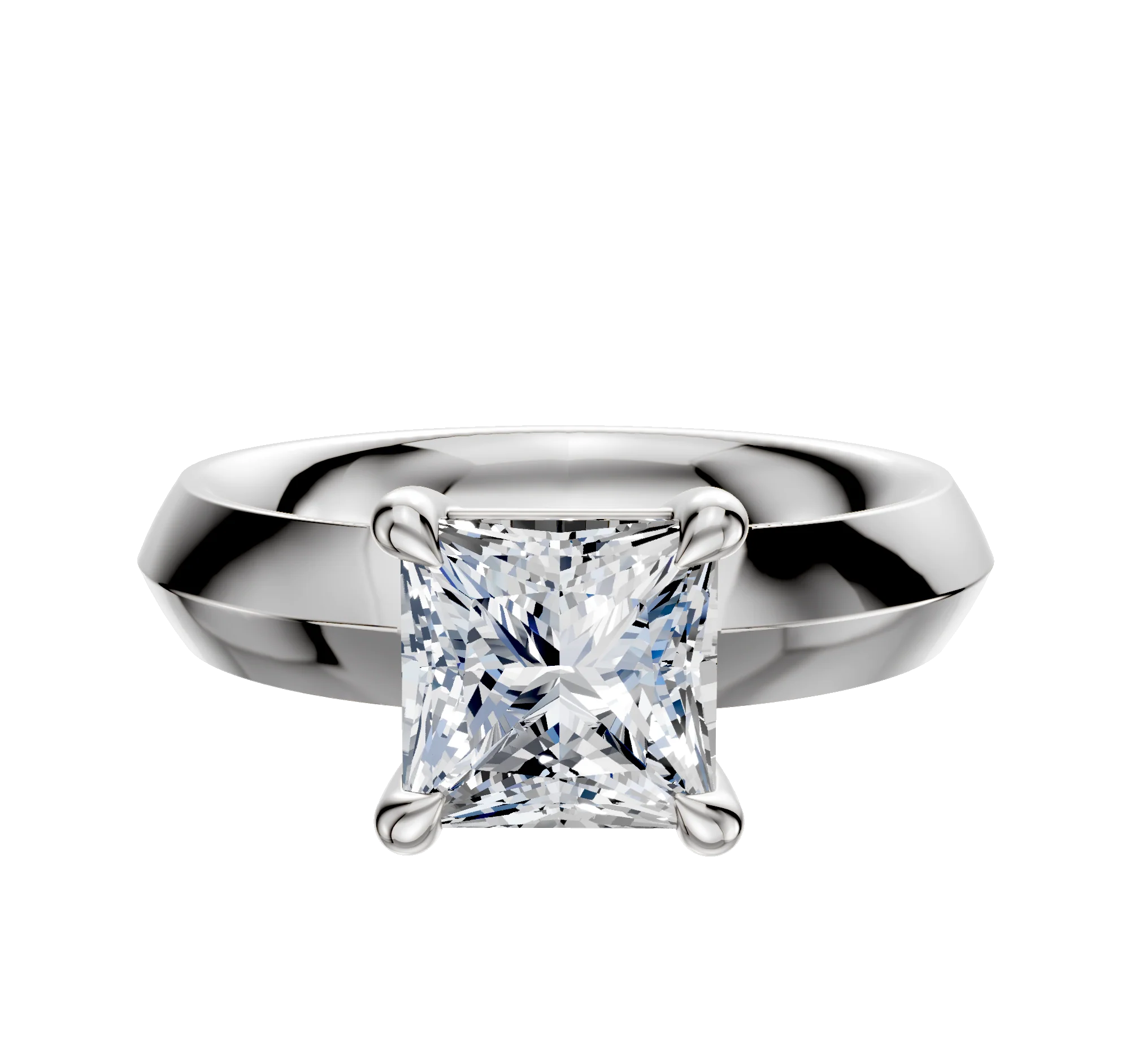 14K White Gold 4 Prong Basket Classic Knife Edge 4.0mm Engagement Ring