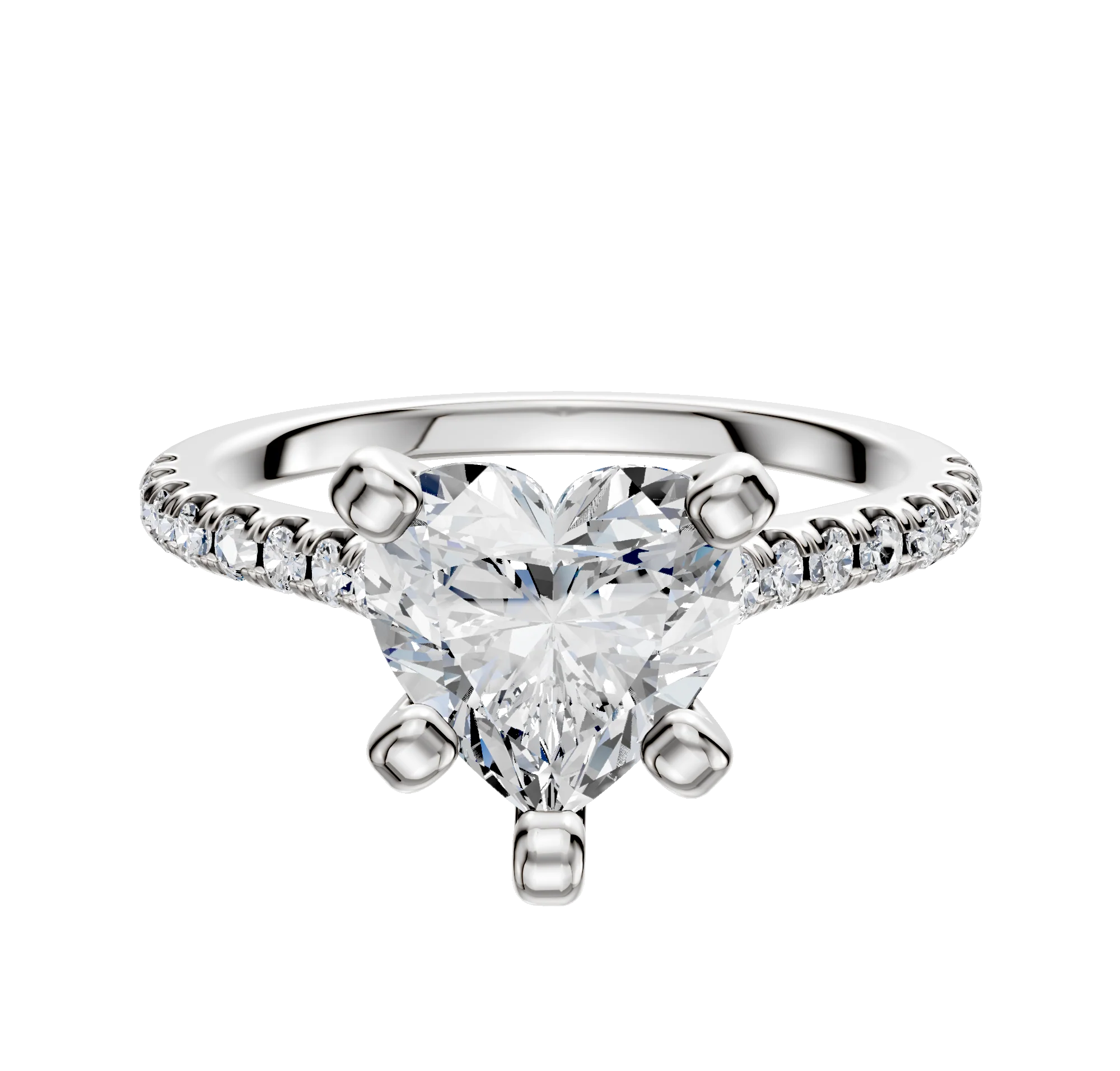 14K White Gold 4 Prong Cathedral Dome 1-Row-Pave 2.5mm Engagement Ring