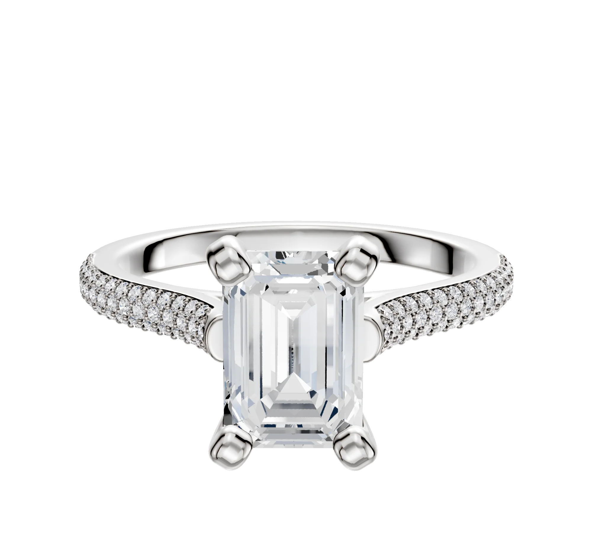14K White Gold 4 Prong Cathedral Dome 3-Row-Pave 2.0mm Engagement Ring