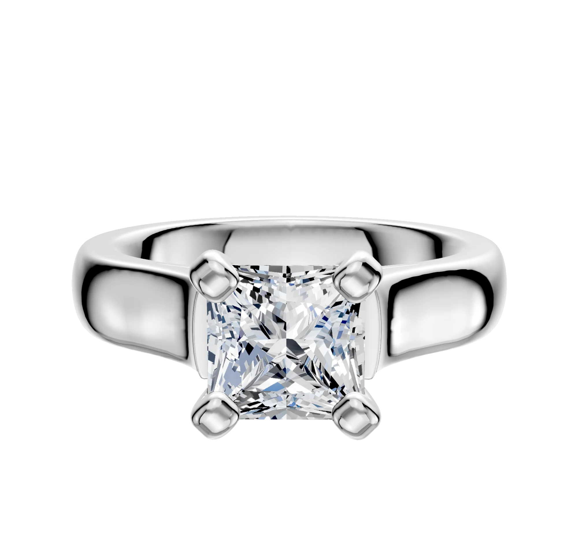 14K White Gold 4 Prong Cathedral Dome 4.0mm Engagement Ring