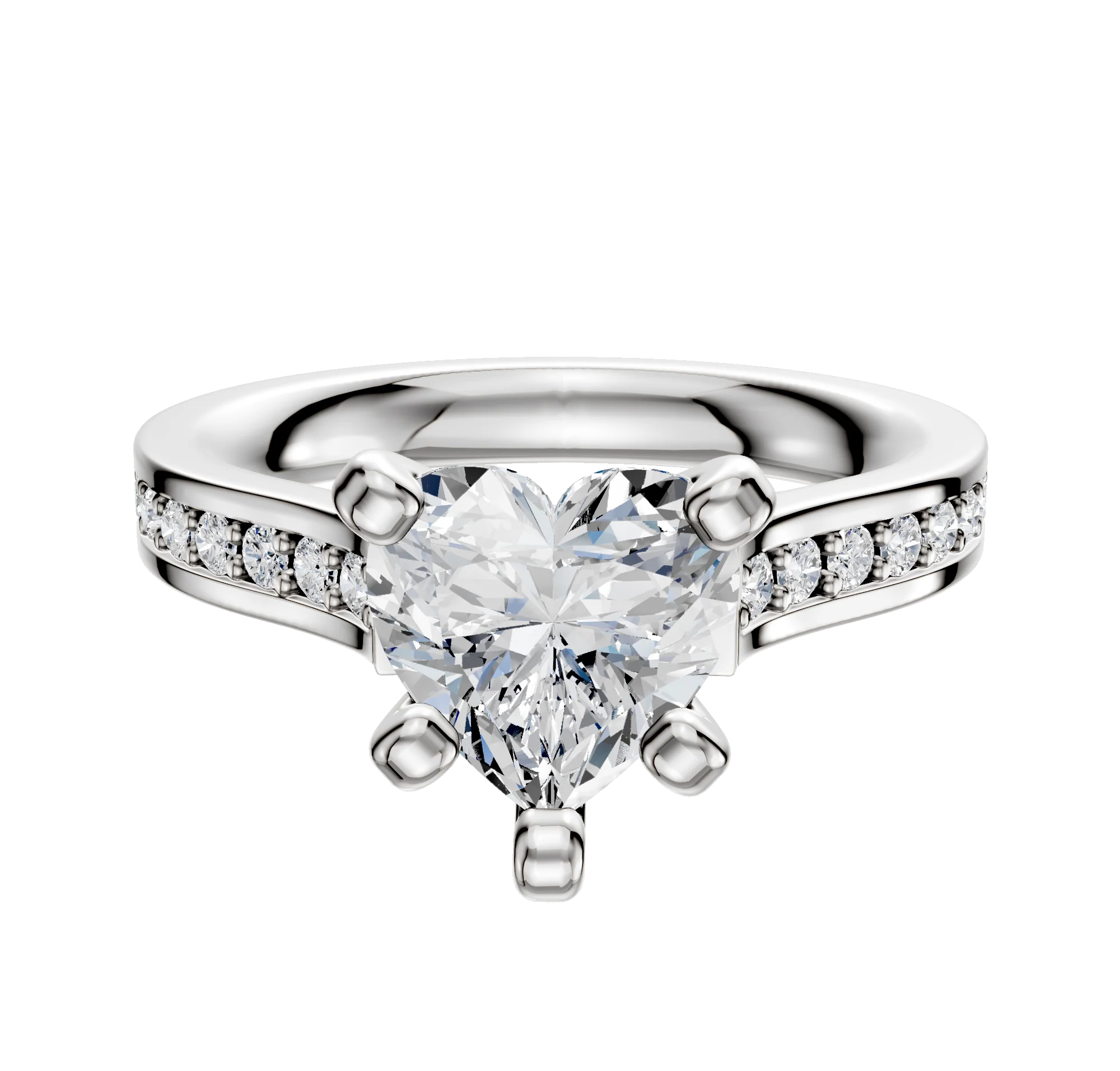 14K White Gold 4 Prong Cathedral Flat 1-Row-Pave 2.5mm Engagement Ring