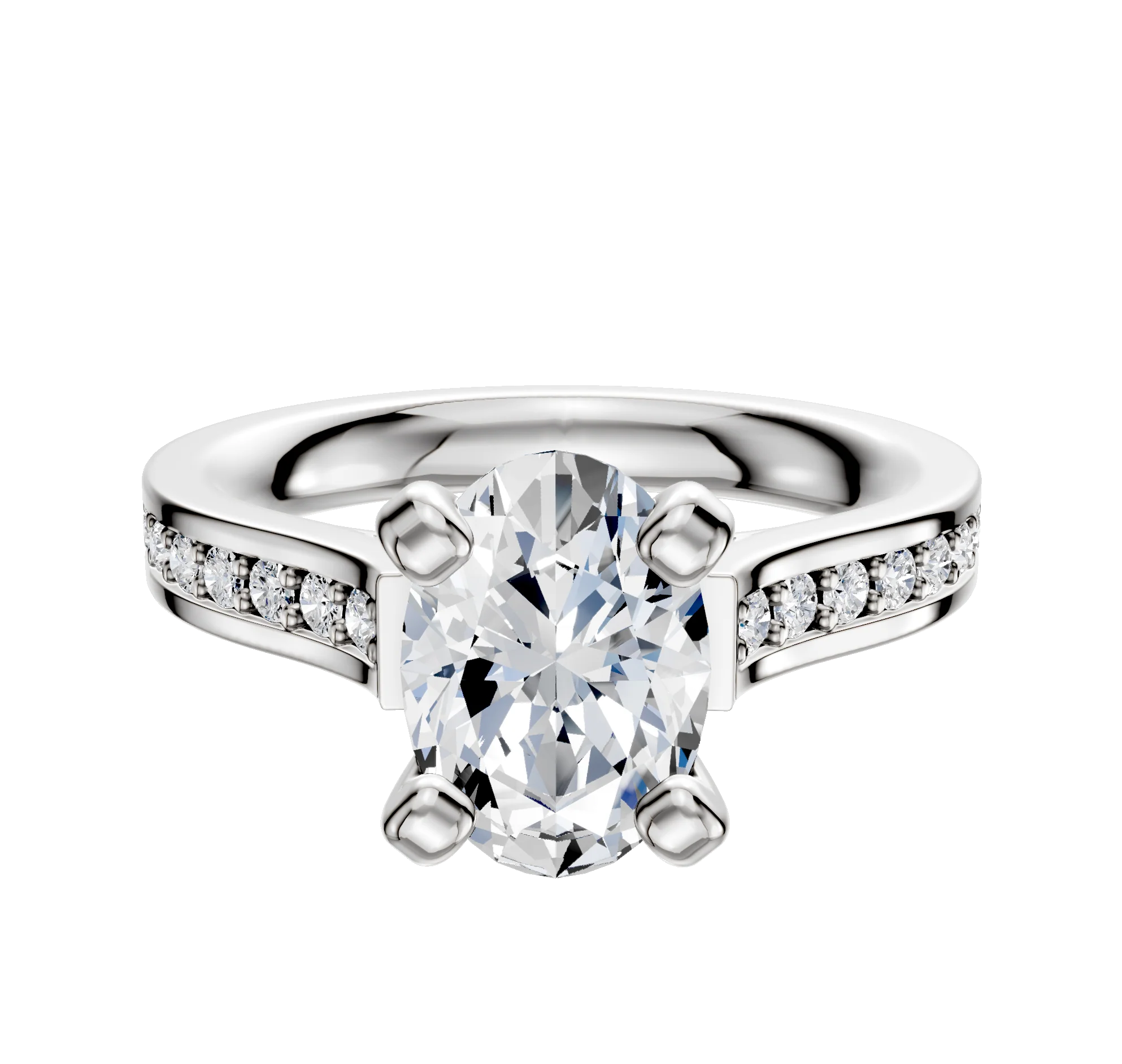 14K White Gold 4 Prong Cathedral Flat 1-Row-Pave 2.5mm Engagement Ring