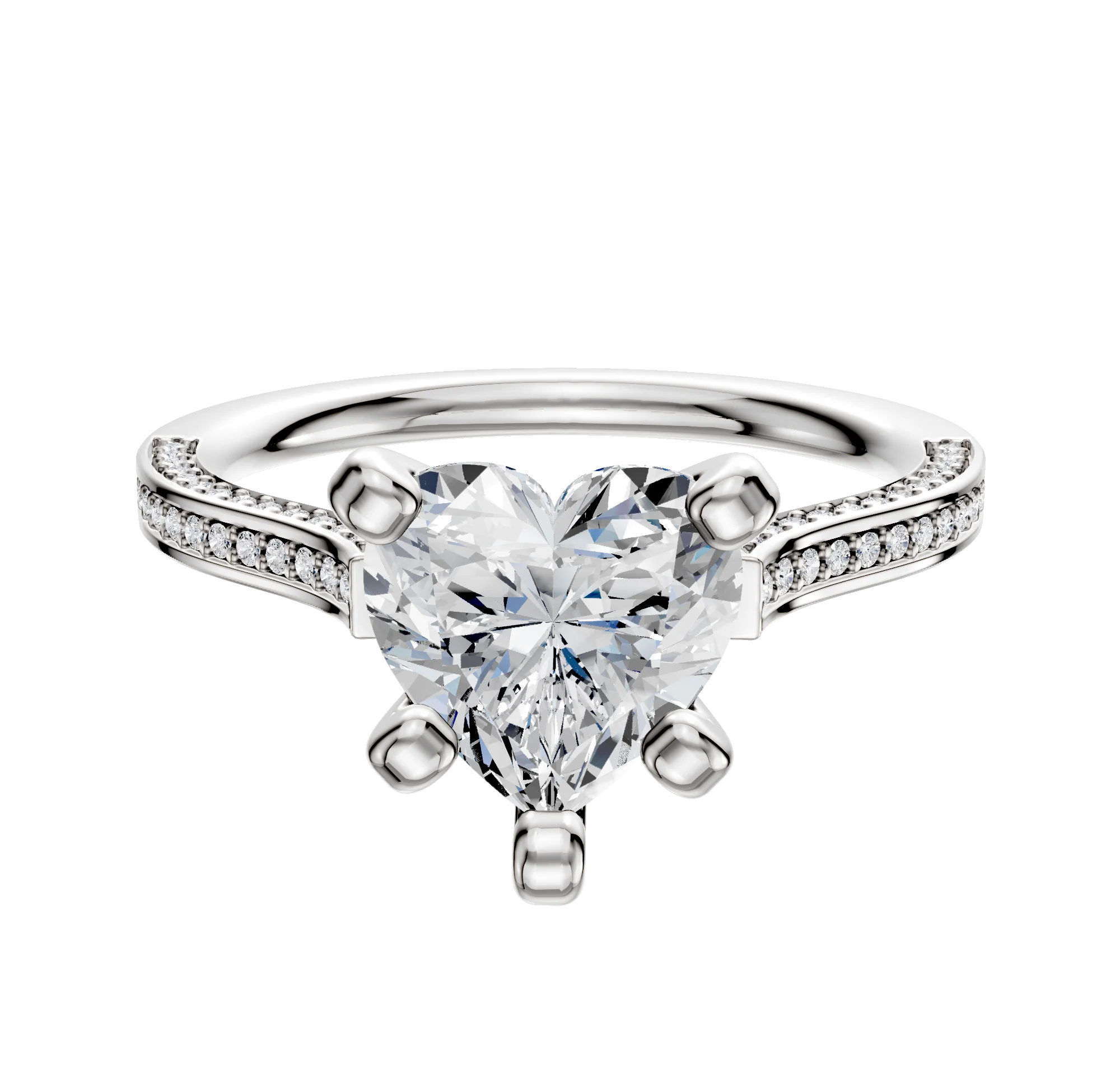 14K White Gold 4 Prong Cathedral Flat 3-Row-Pave 2.0mm Engagement Ring