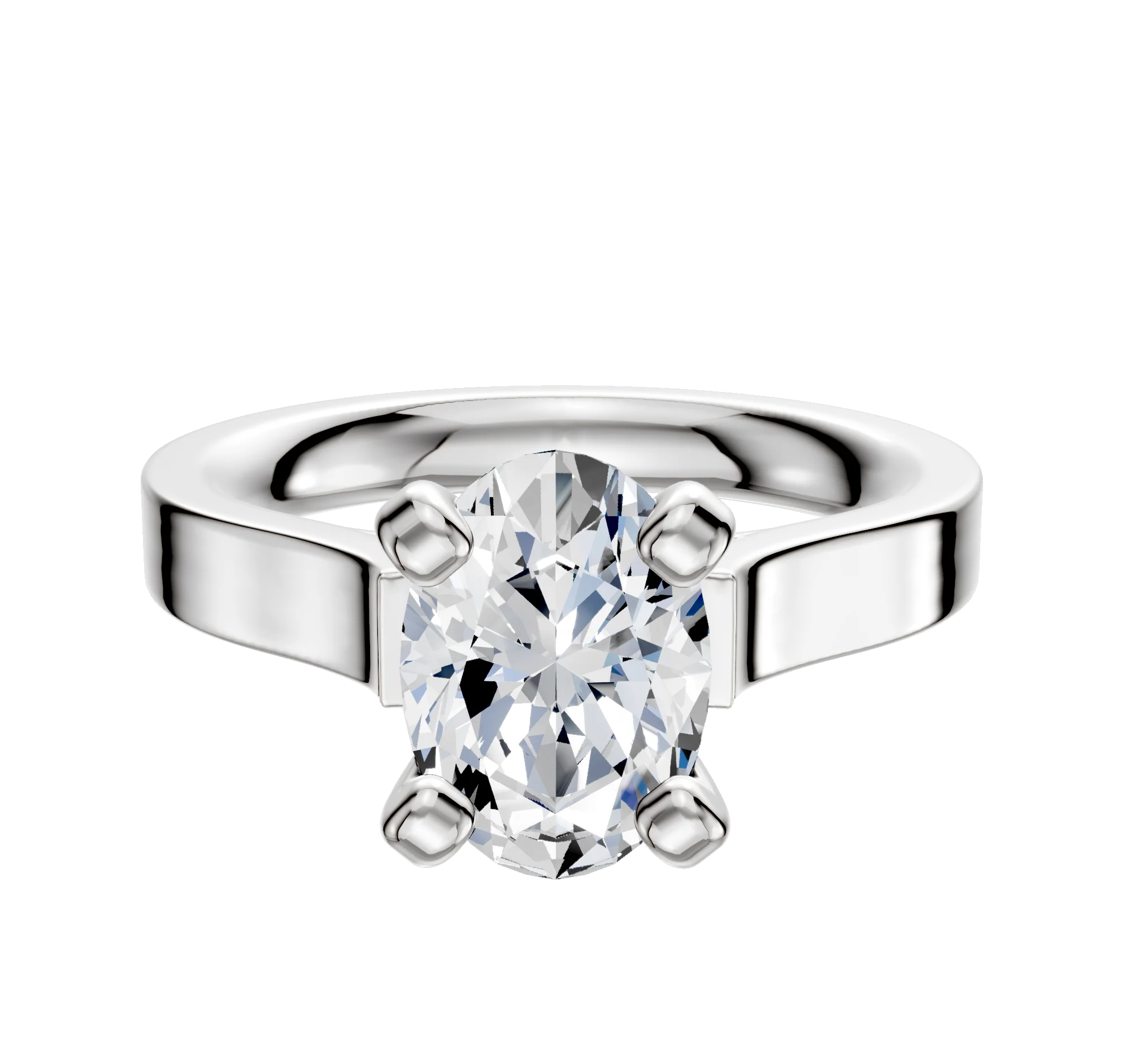 14K White Gold 4 Prong Cathedral Flat 3.0mm Engagement Ring