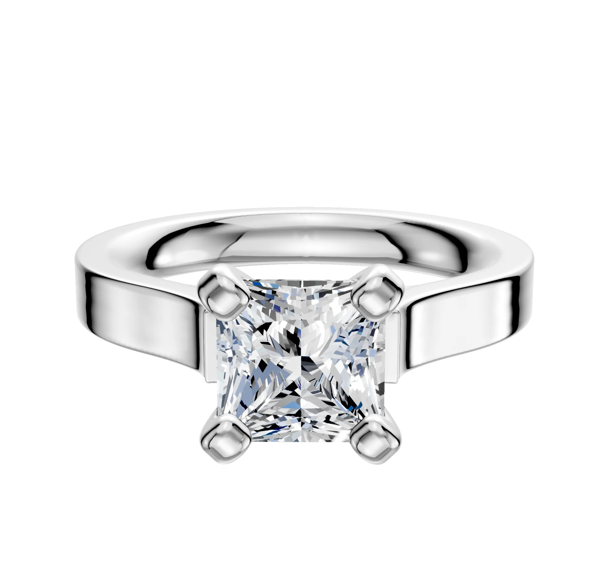 14K White Gold 4 Prong Cathedral Flat 3.0mm Engagement Ring