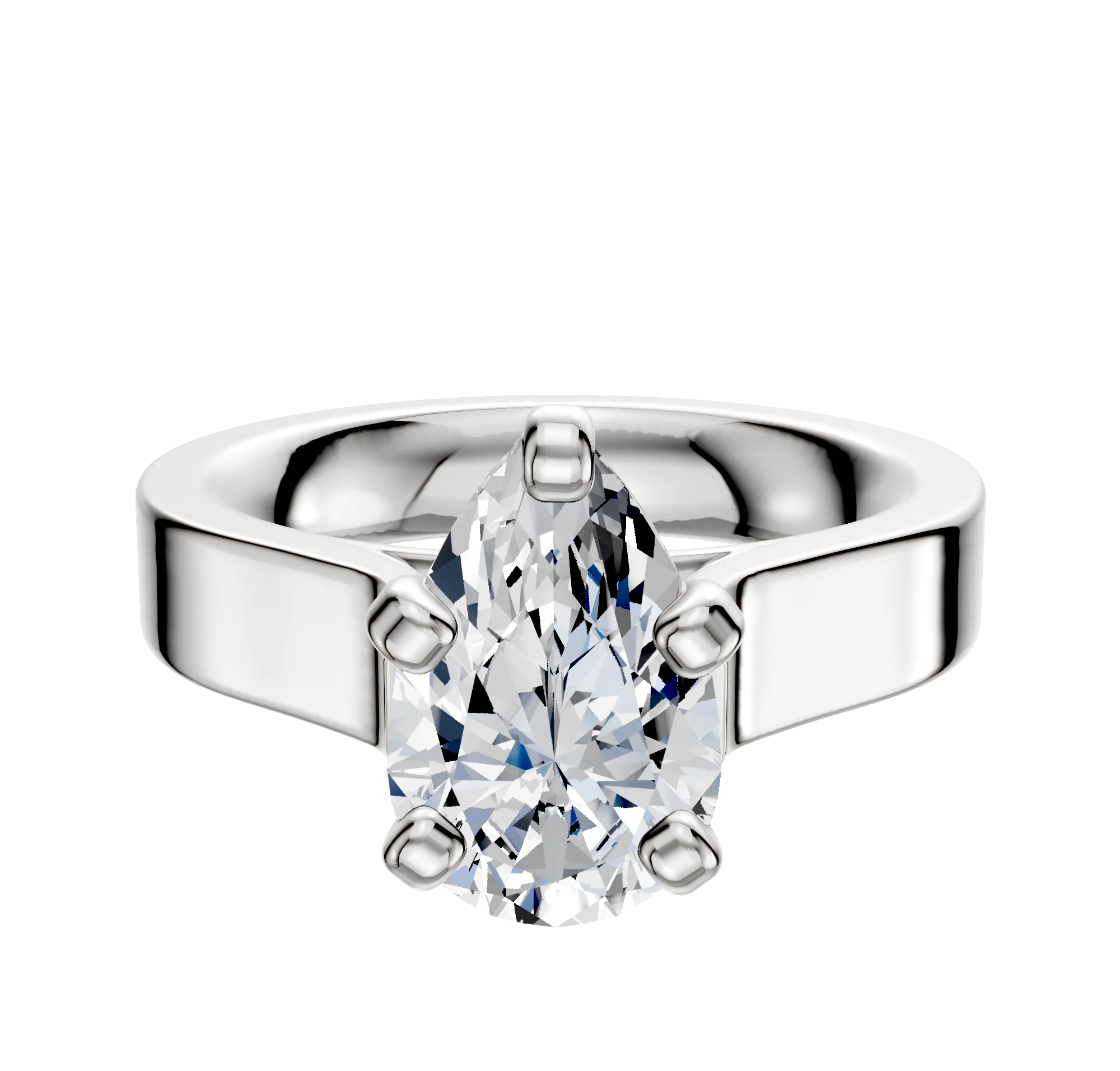 14K White Gold 4 Prong Cathedral Flat 4.0mm Engagement Ring