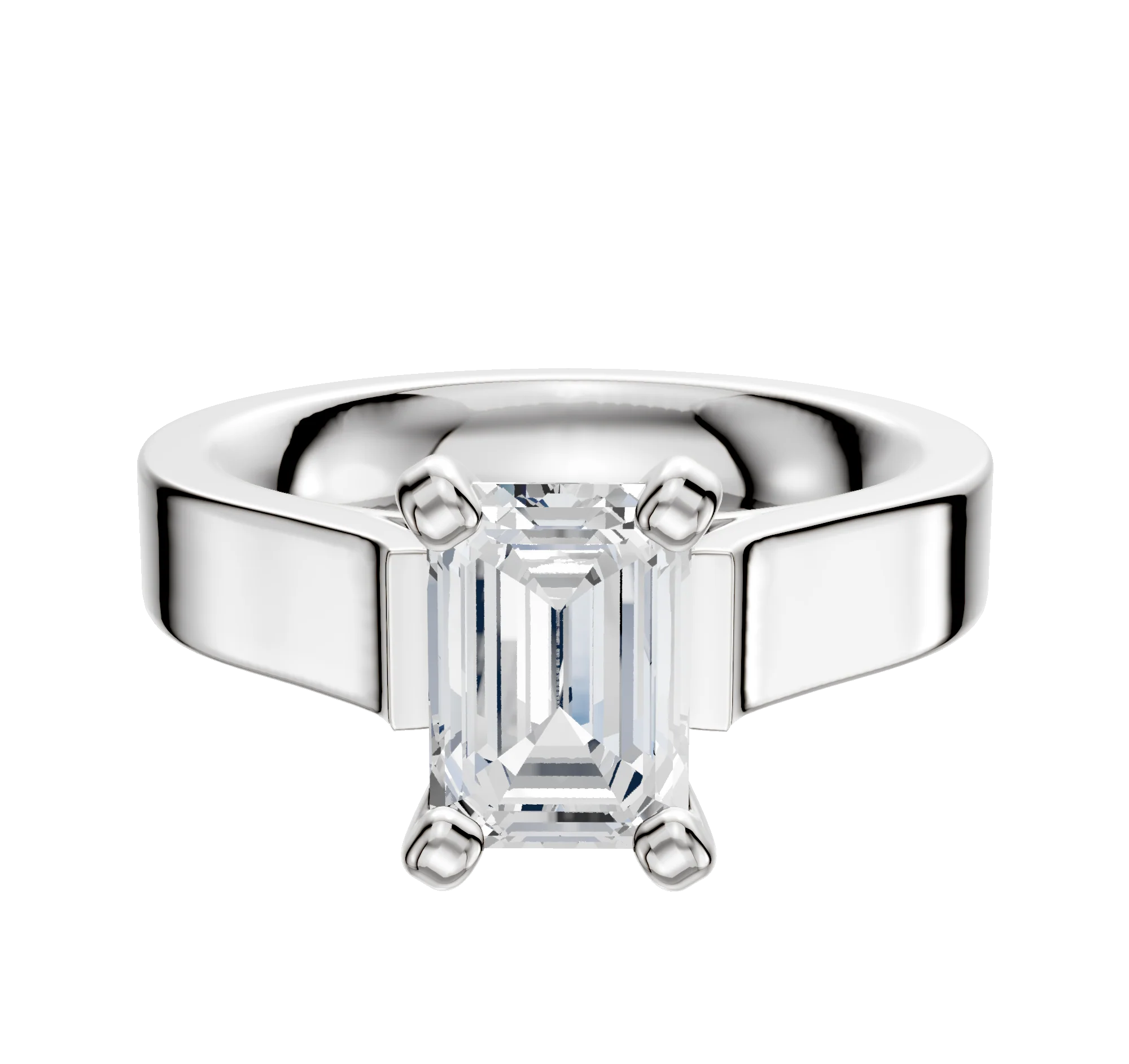 14K White Gold 4 Prong Cathedral Flat 4.0mm Engagement Ring