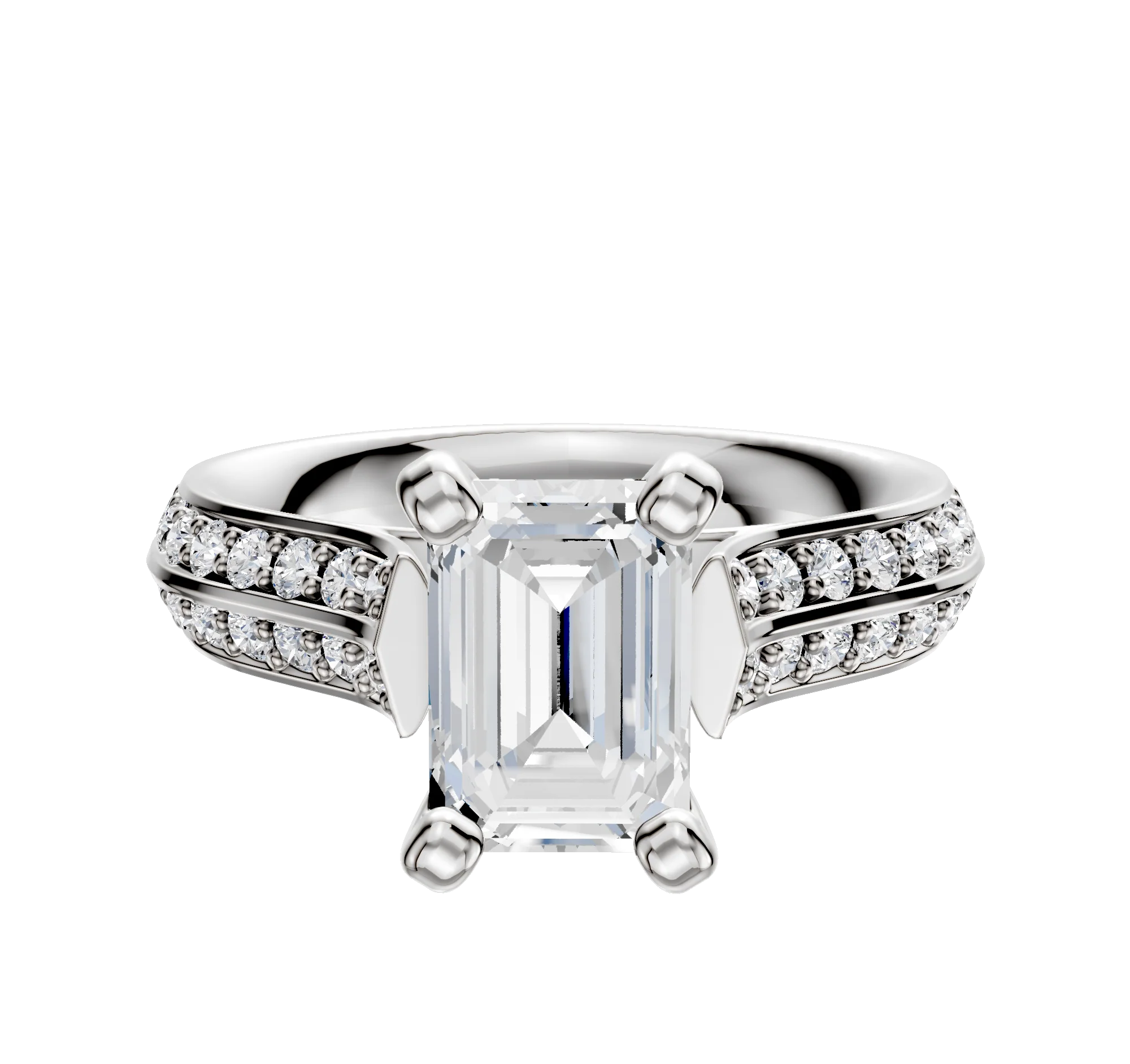 14K White Gold 4 Prong Cathedral Knife Edge 1-Row-Pave 2.5mm Engagement Ring