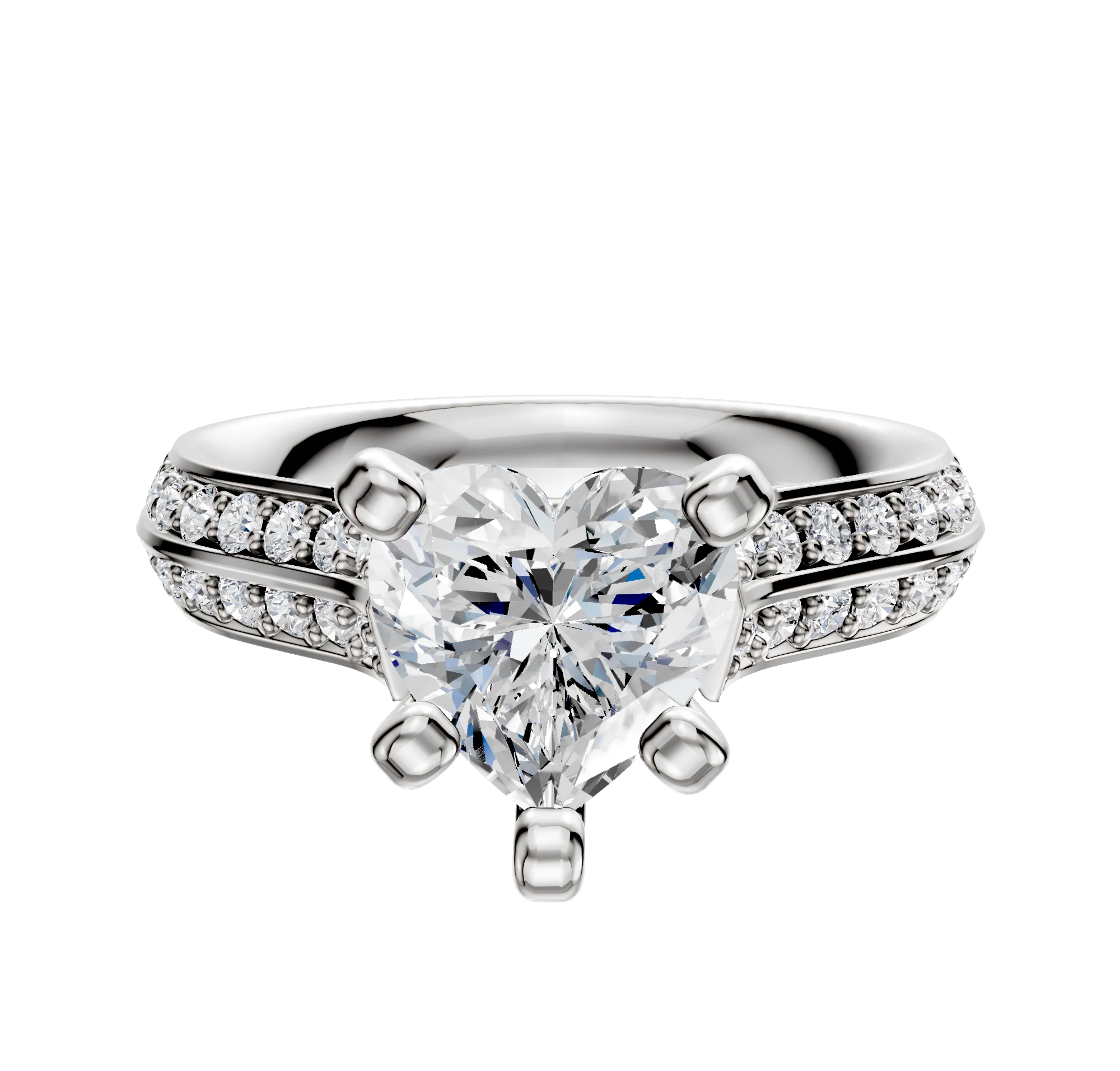14K White Gold 4 Prong Cathedral Knife Edge 1-Row-Pave 2.5mm Engagement Ring