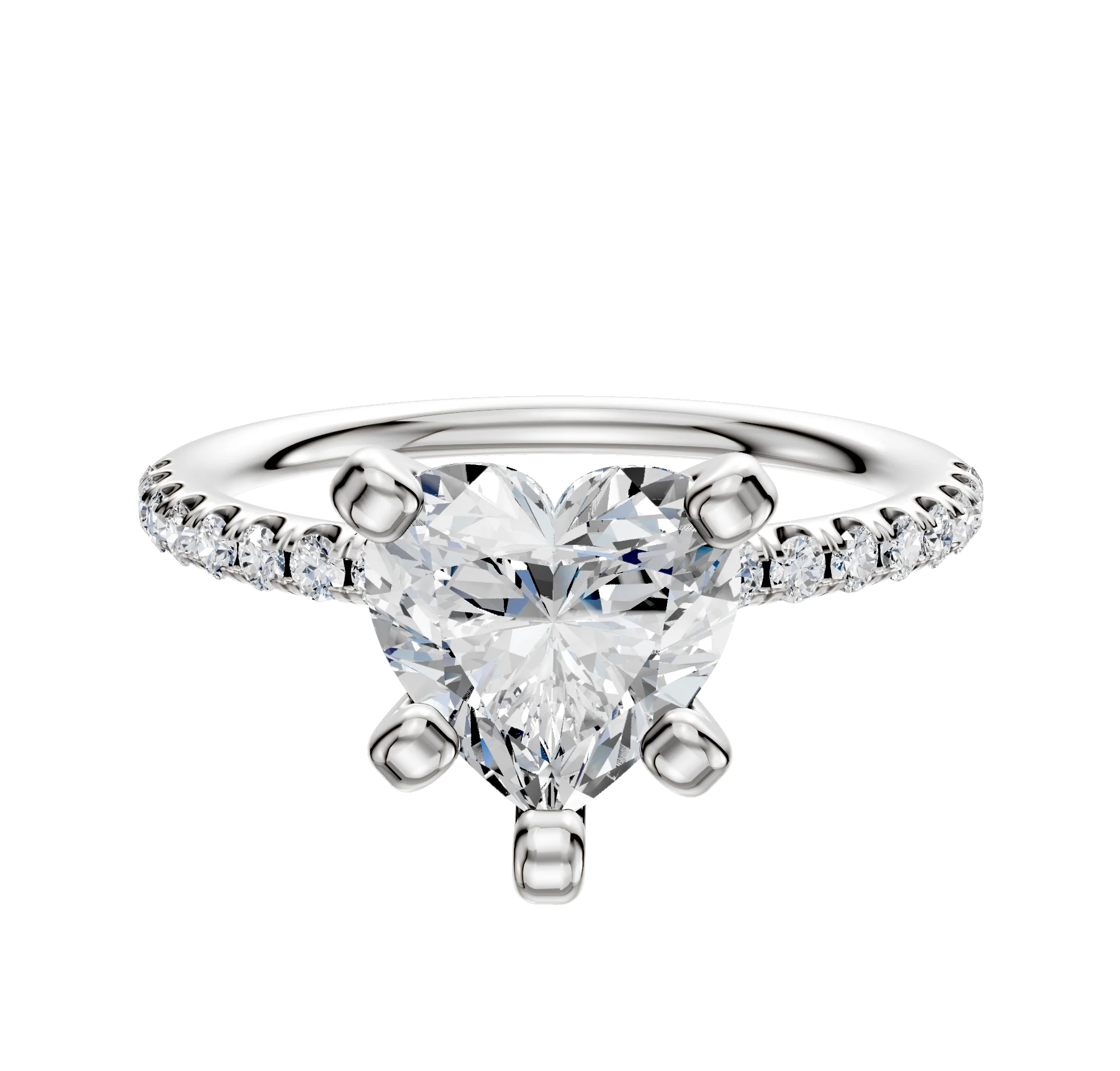 14K White Gold 4 Prong Classic Dome 1-Row-Pave 2.5mm Engagement Ring