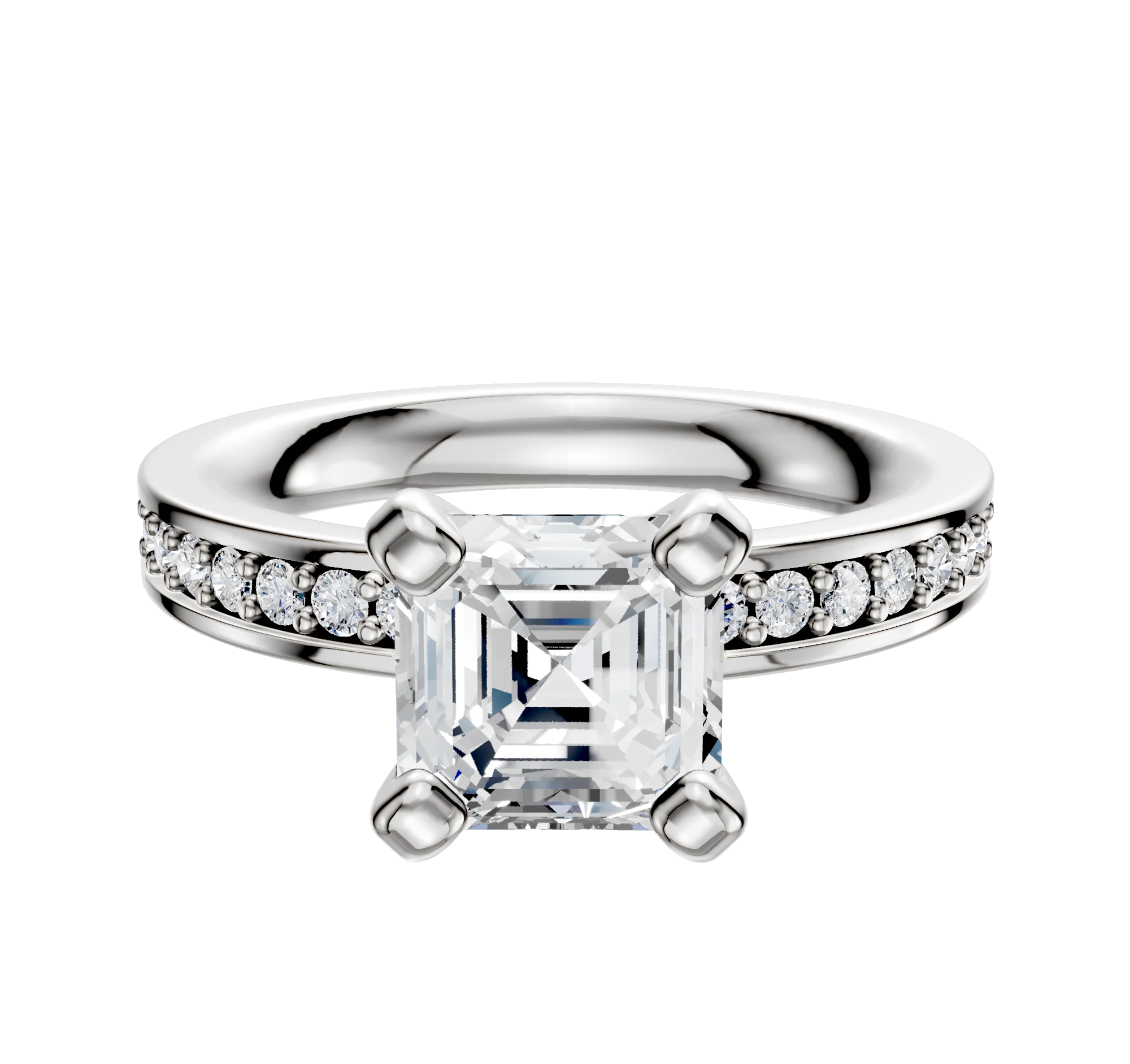 14K White Gold 4 Prong Classic Flat 1-Row-Pave 2.5mm Engagement Ring