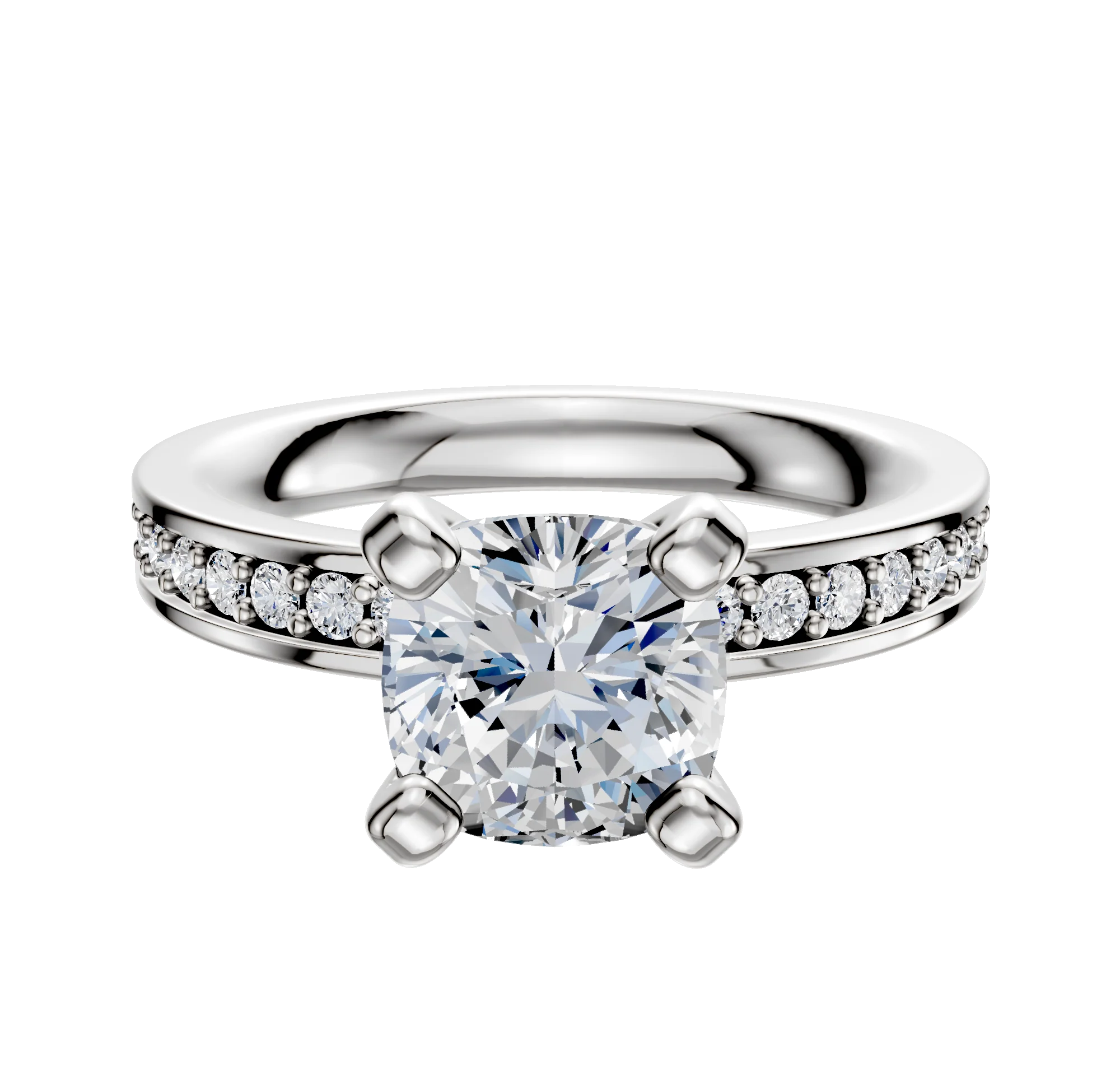 14K White Gold 4 Prong Classic Flat 1-Row-Pave 2.5mm Engagement Ring