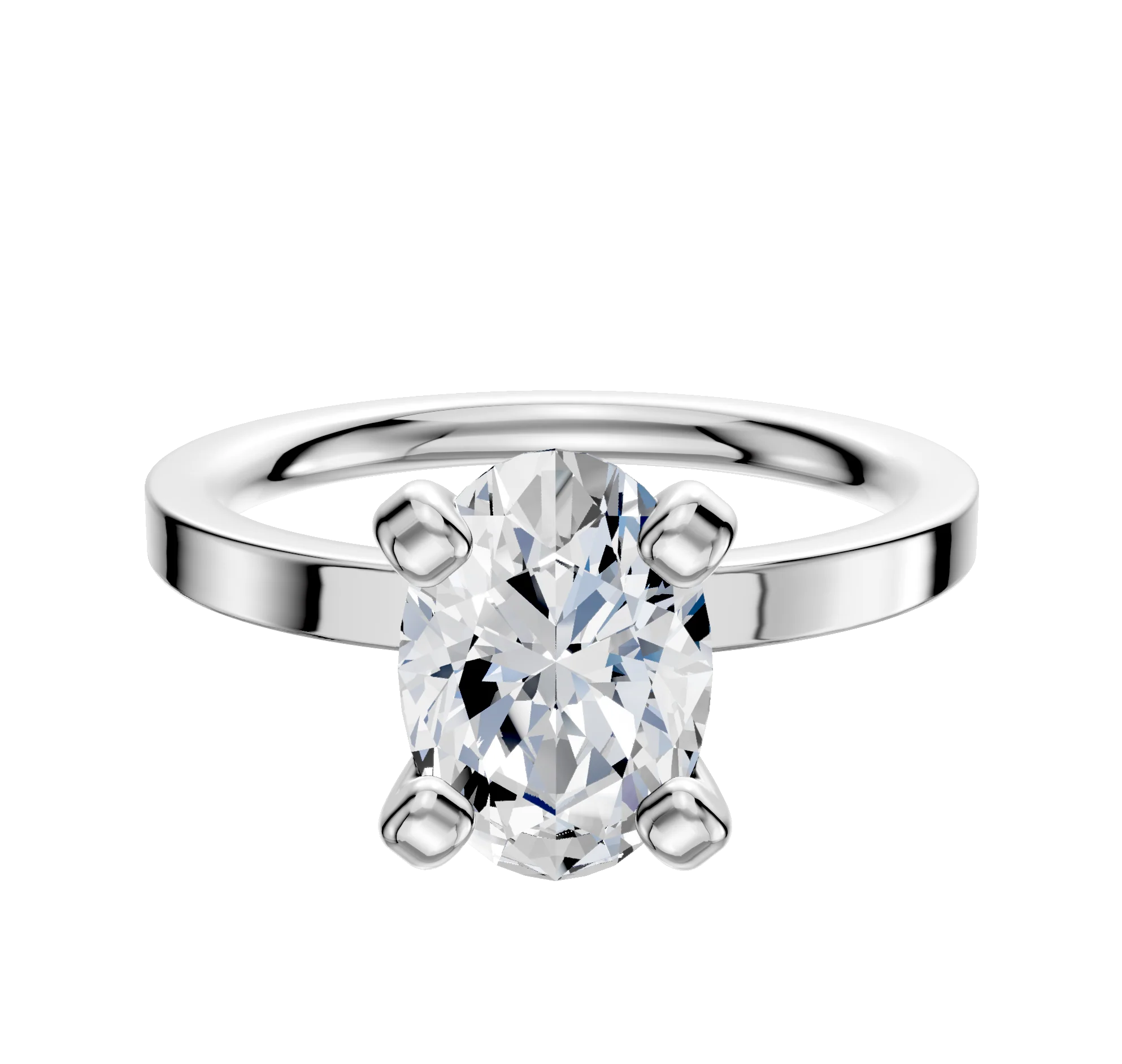 14K White Gold 4 Prong Classic Flat 2.0mm Engagement Ring