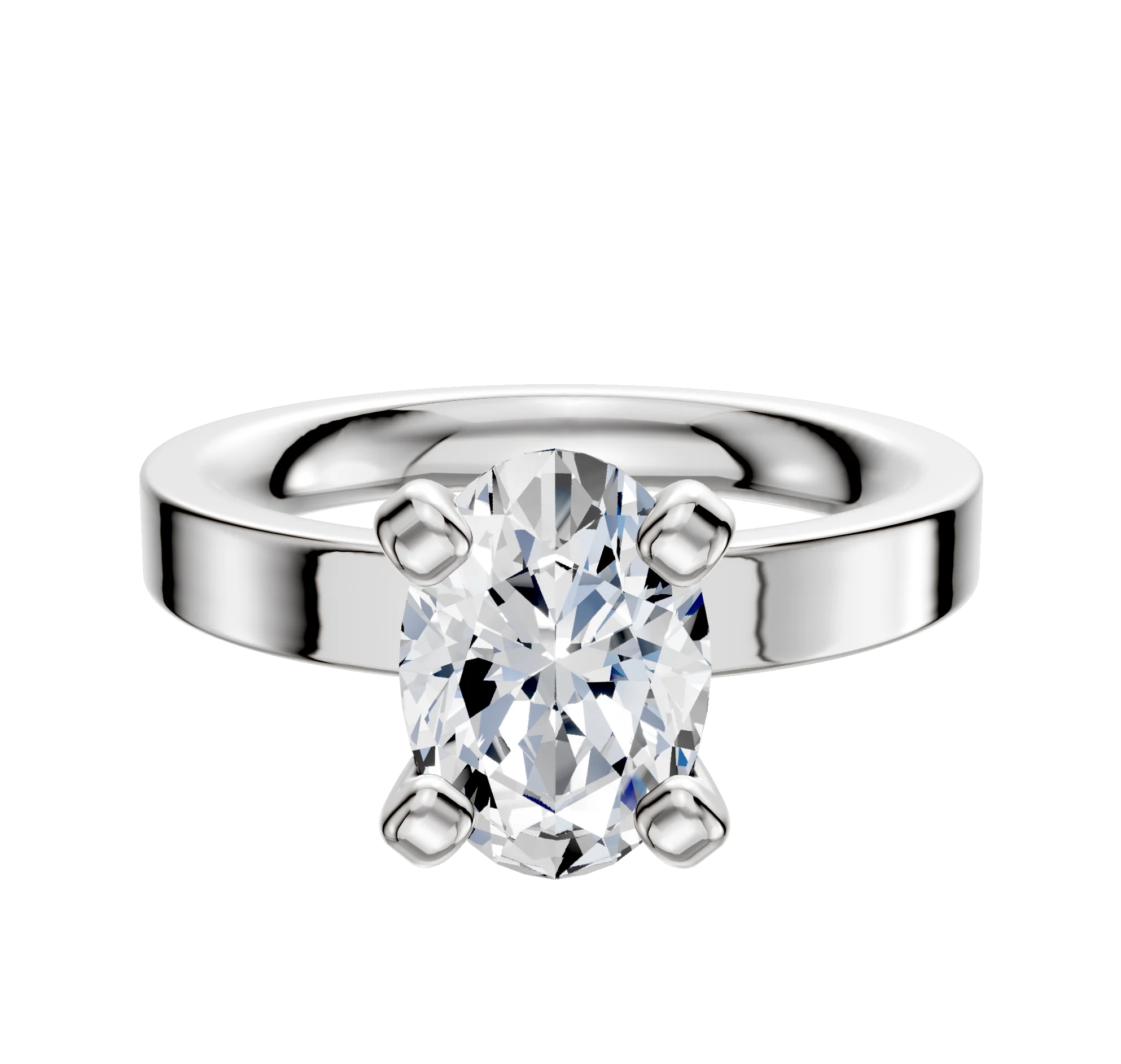 14K White Gold 4 Prong Classic Flat 3.0mm Engagement Ring
