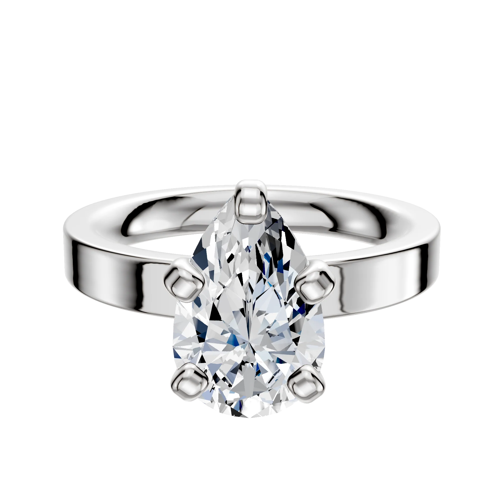 14K White Gold 4 Prong Classic Flat 3.0mm Engagement Ring