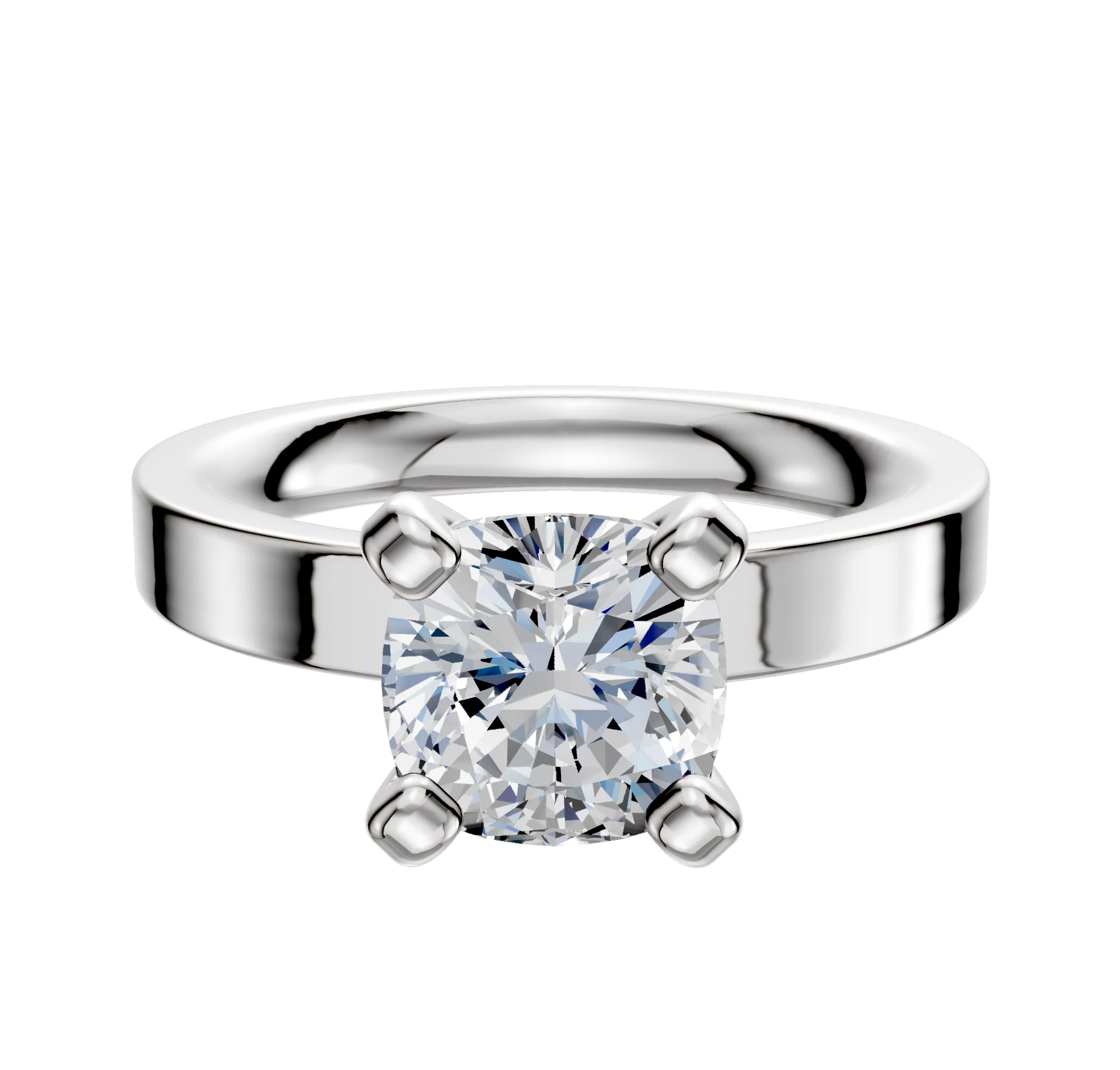 14K White Gold 4 Prong Classic Flat 3.0mm Engagement Ring