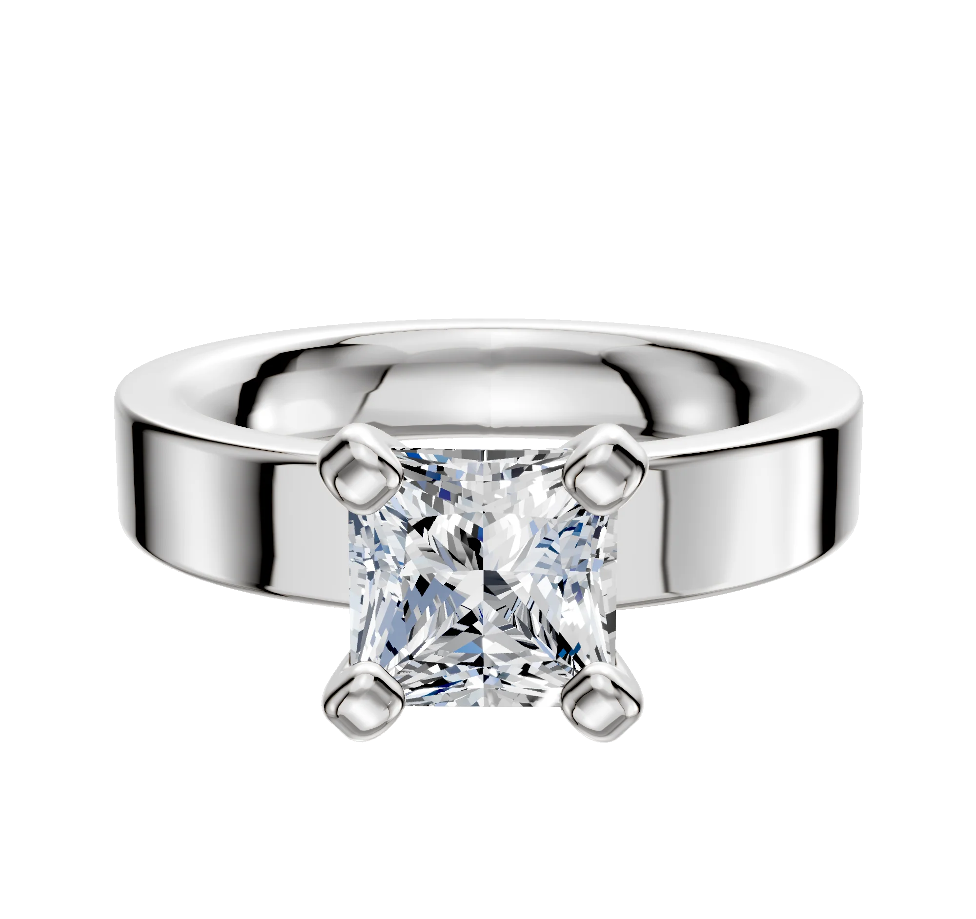 14K White Gold 4 Prong Classic Flat 4.0mm Engagement Ring