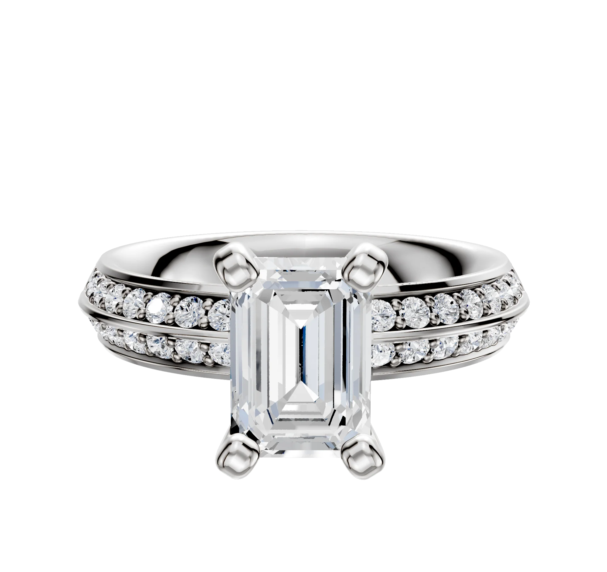 14K White Gold 4 Prong Classic Knife Edge 1-Row-Pave 2.5mm Engagement Ring